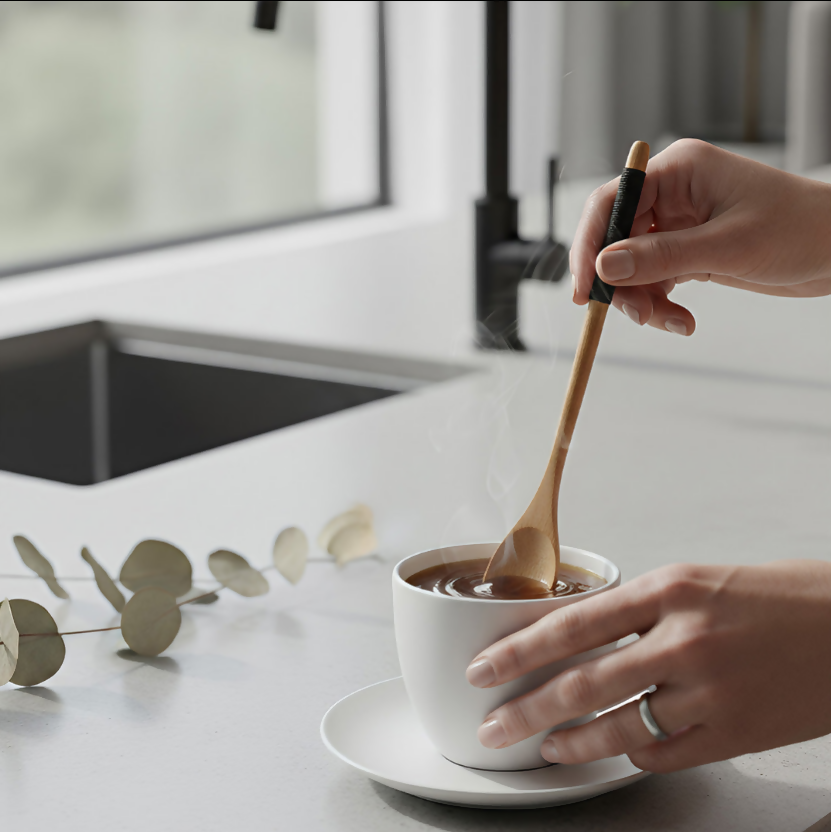 Anygleam Wooden Black 6pcs Wooden Tea Long Spoon Kitchen Tableware