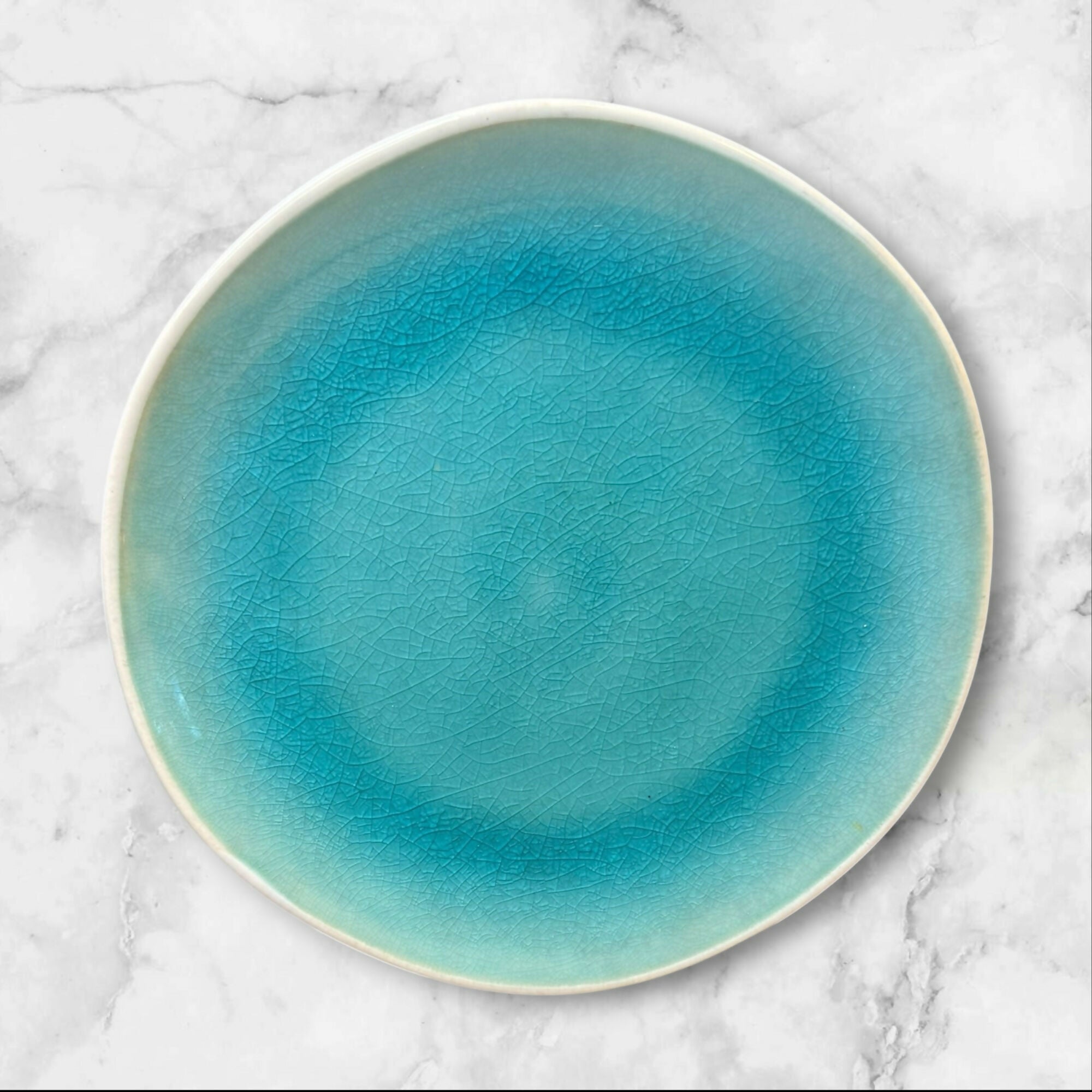 Roscher & Co Crackle Glass Turquoise Dinner & Salad Plates | Set of 8 | Good Condition