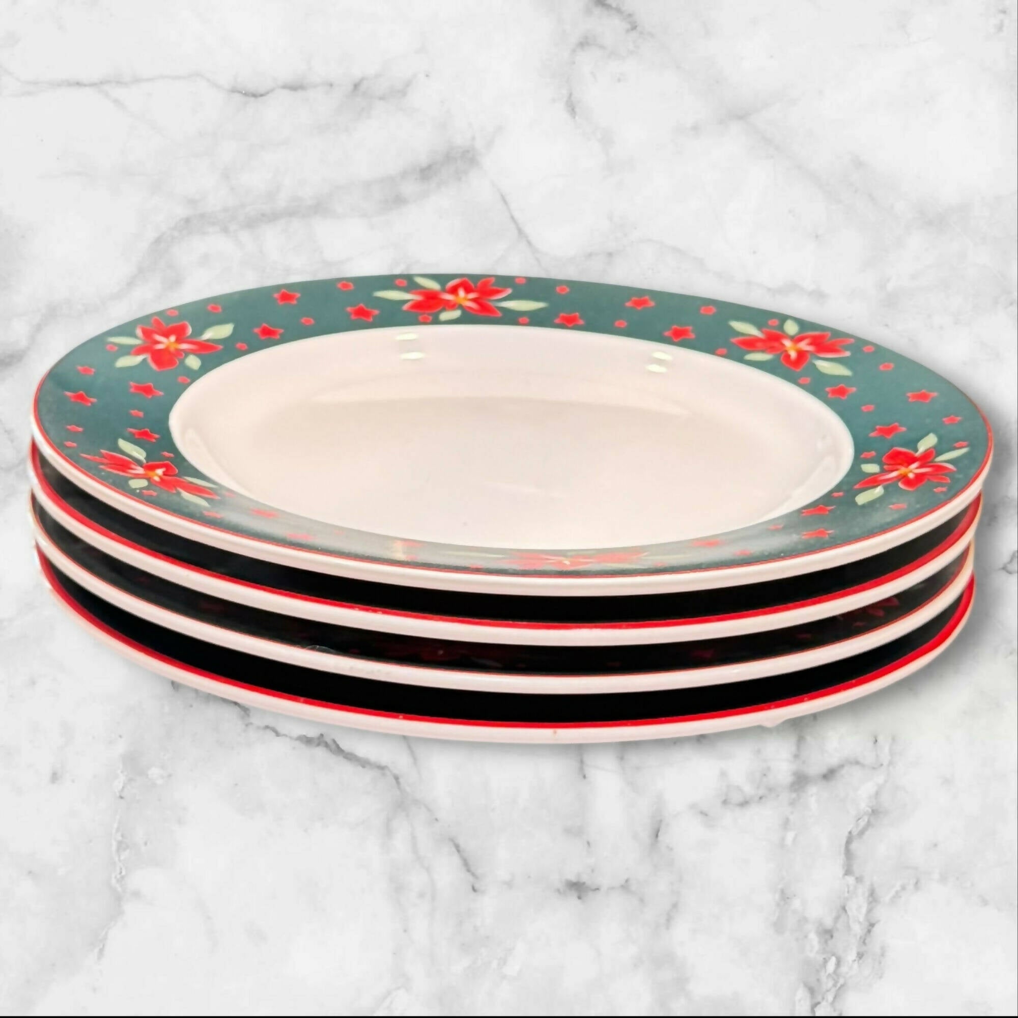 Furio Contemporary Casuals Poinsettia Dinner Plates | Set of 4 | Great Condition