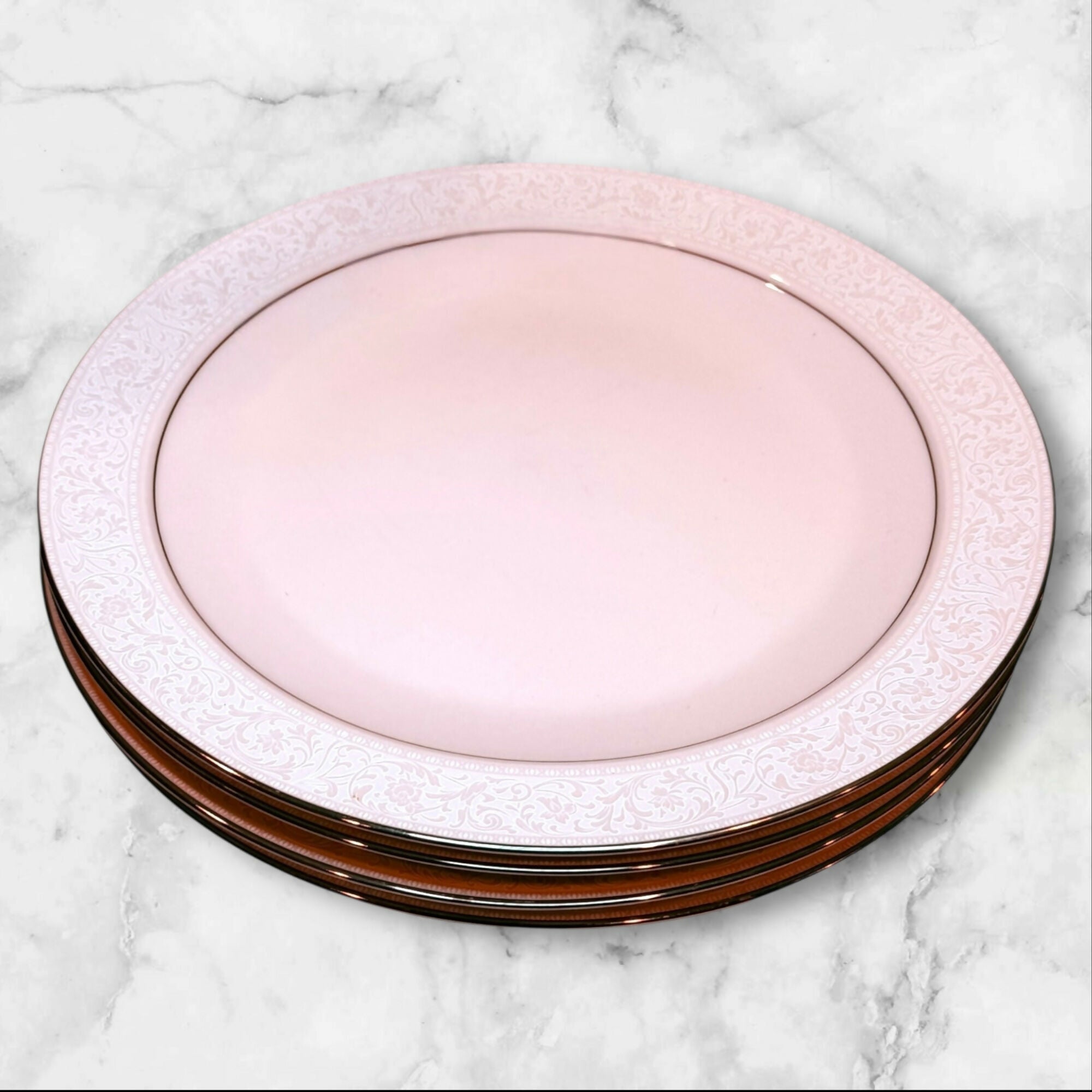Noritake Always Pink Platinum Rim Dinner Plates | Set of 4 | Excellent Condition