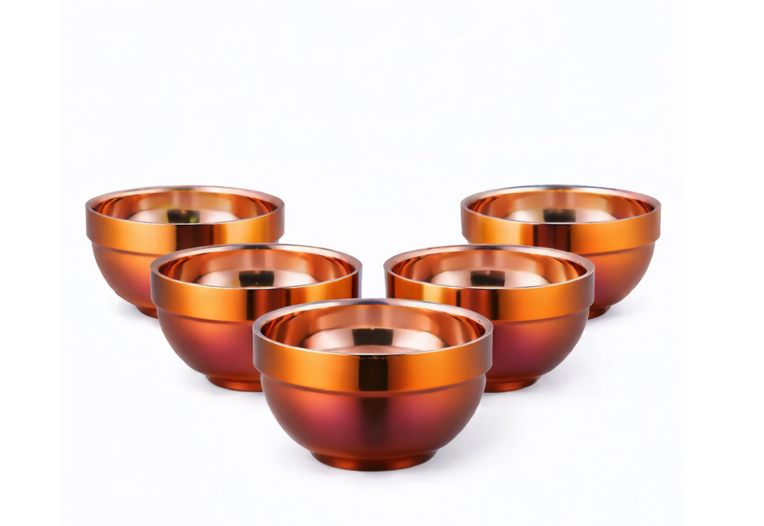 Anygleam Red Rainbow Rice Bowls – 5Pcs Small Stainless Steel, Single-Layer Anti-Scalding Cooking Utensils