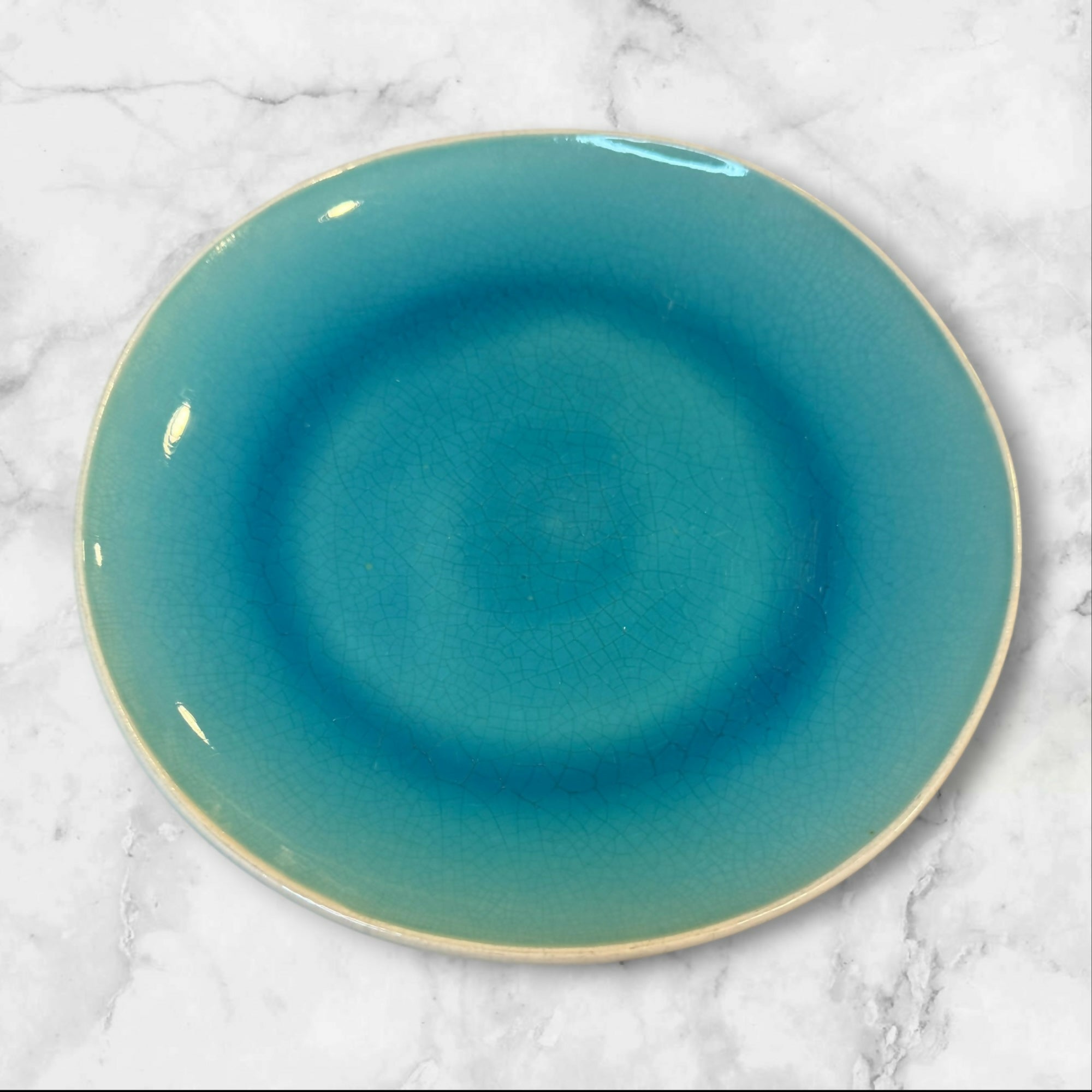 Roscher & Co Crackle Glass Turquoise Dinner & Salad Plates | Set of 8 | Good Condition