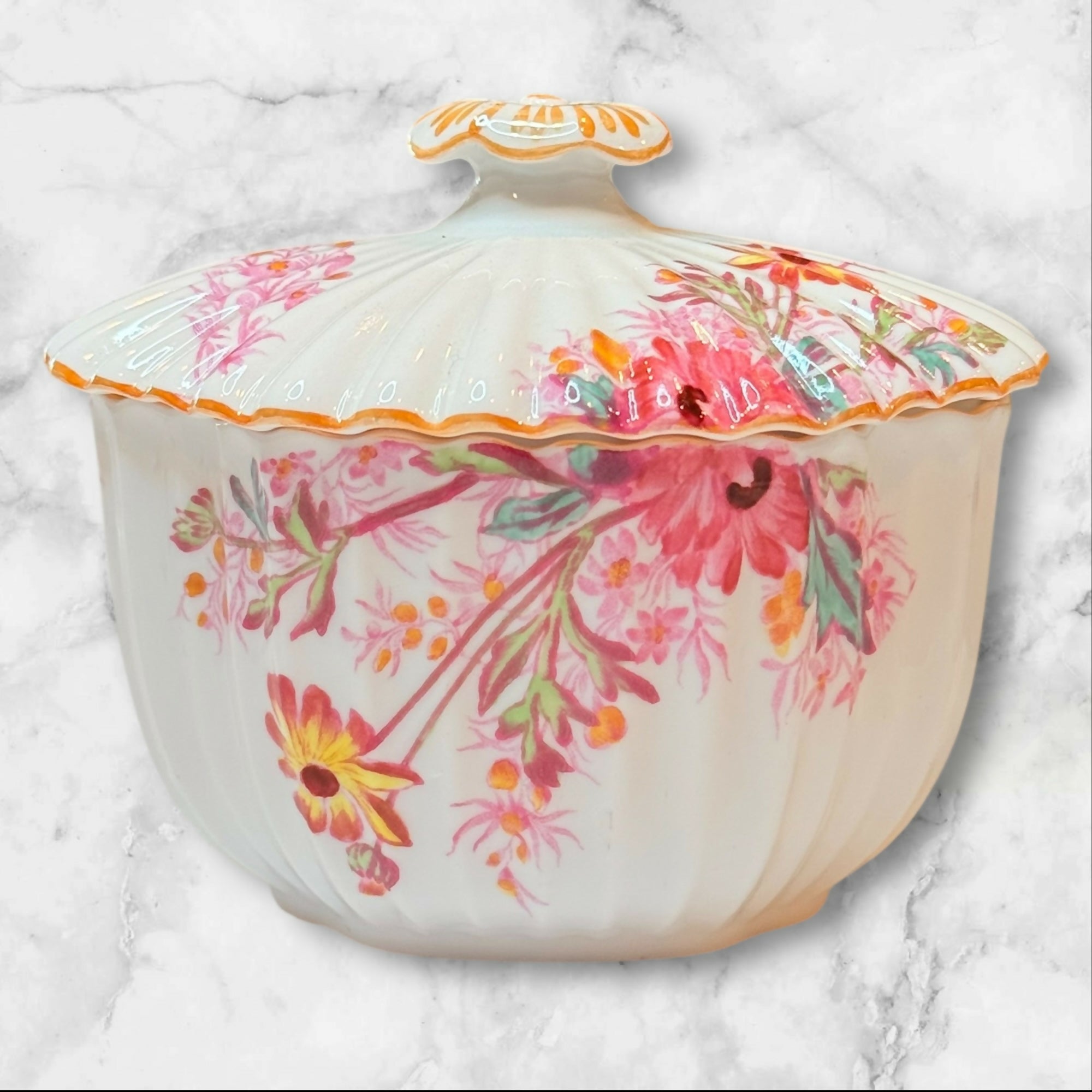 Spode Chelsea Garden Mustard Trim Sugar Bowl & Lid | Excellent