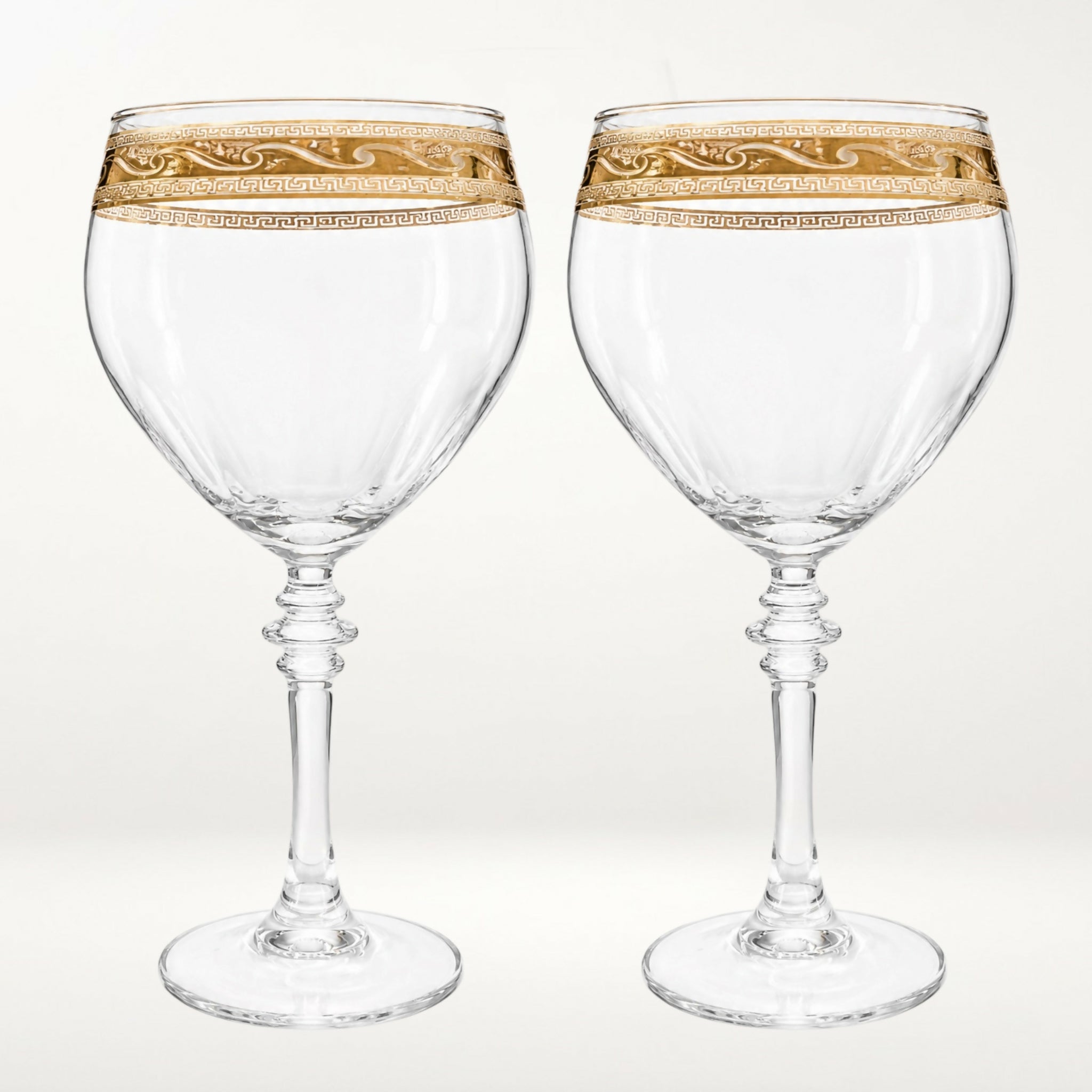 Gold Greek Key Scroll Wine Goblets | Set of 2 | Good Condition