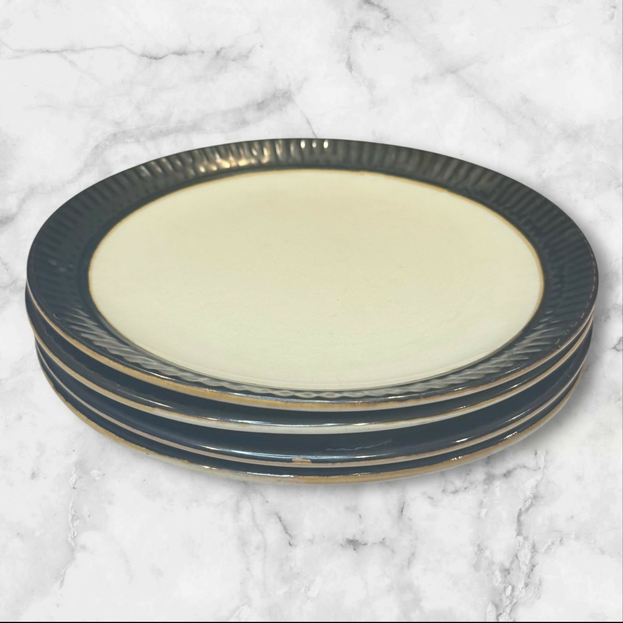Crate & Barrel Scavo Salad Plates | Embossed Border | Set of 4 | Great Condition