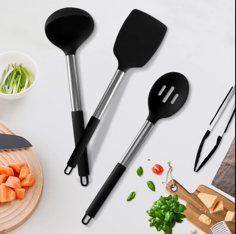 Anygleam Kitchen Utensils Non-stick Black/ Silver 15 Set Cooking Tool Accessories Heat Resistant Kitchenware