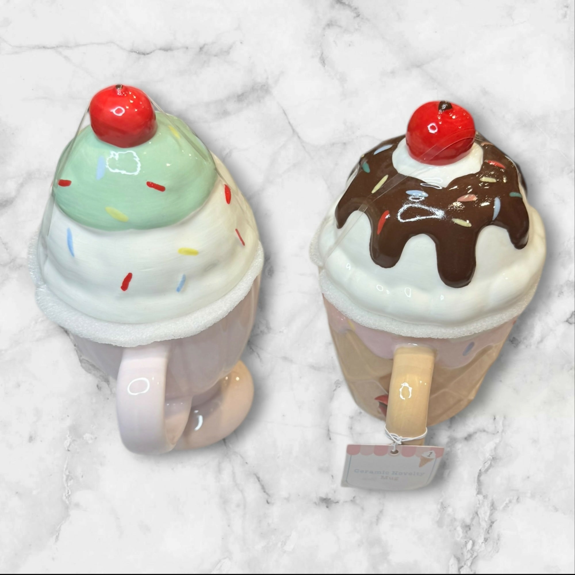 Ice Cream Sundae Novelty Ceramic Mugs | Set of 2 | New Without Box