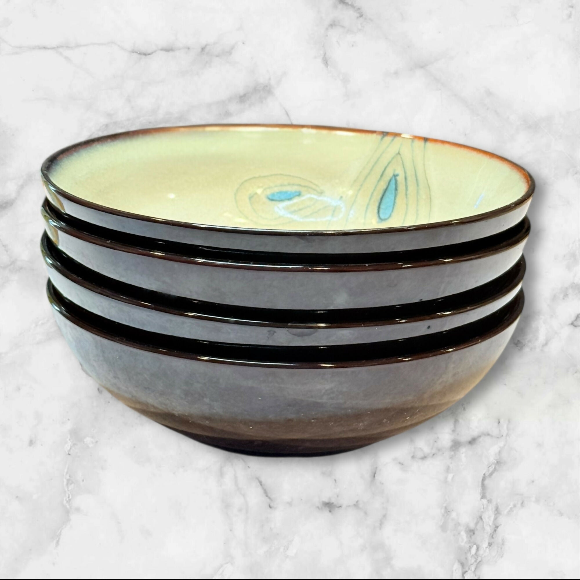 Pier 1 Teal Reactive Peacock Soup Cereal Bowls | Set of 4 | Excellent