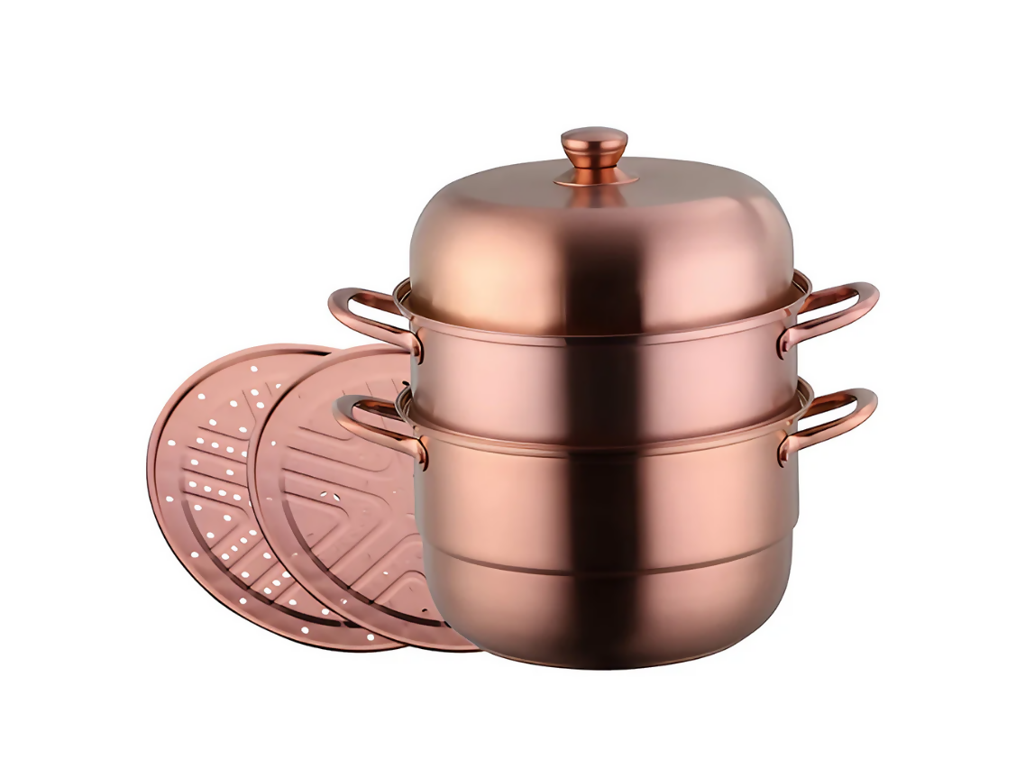 Anygleam Food Steamer Rose Gold Three Layer Thick Stainless Steel Universal Cooking for Induction Cooker Gas Stove Steam Pot
