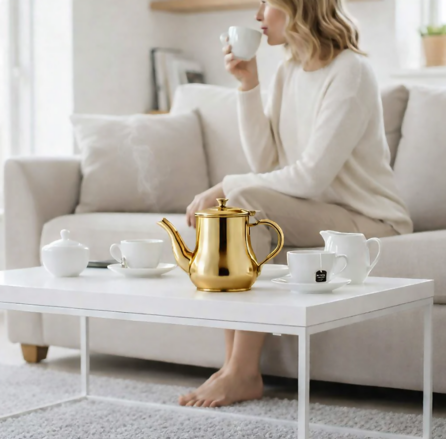 Anygleam Gold Stainless Steel Teapot with Filter – Multi-Purpose Kettle for Coffee, Tea, Oil & Seasonings