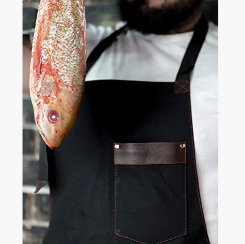 Anypron Black Canvas Apron Waterproof Oilproof Chef Waiter Workwear