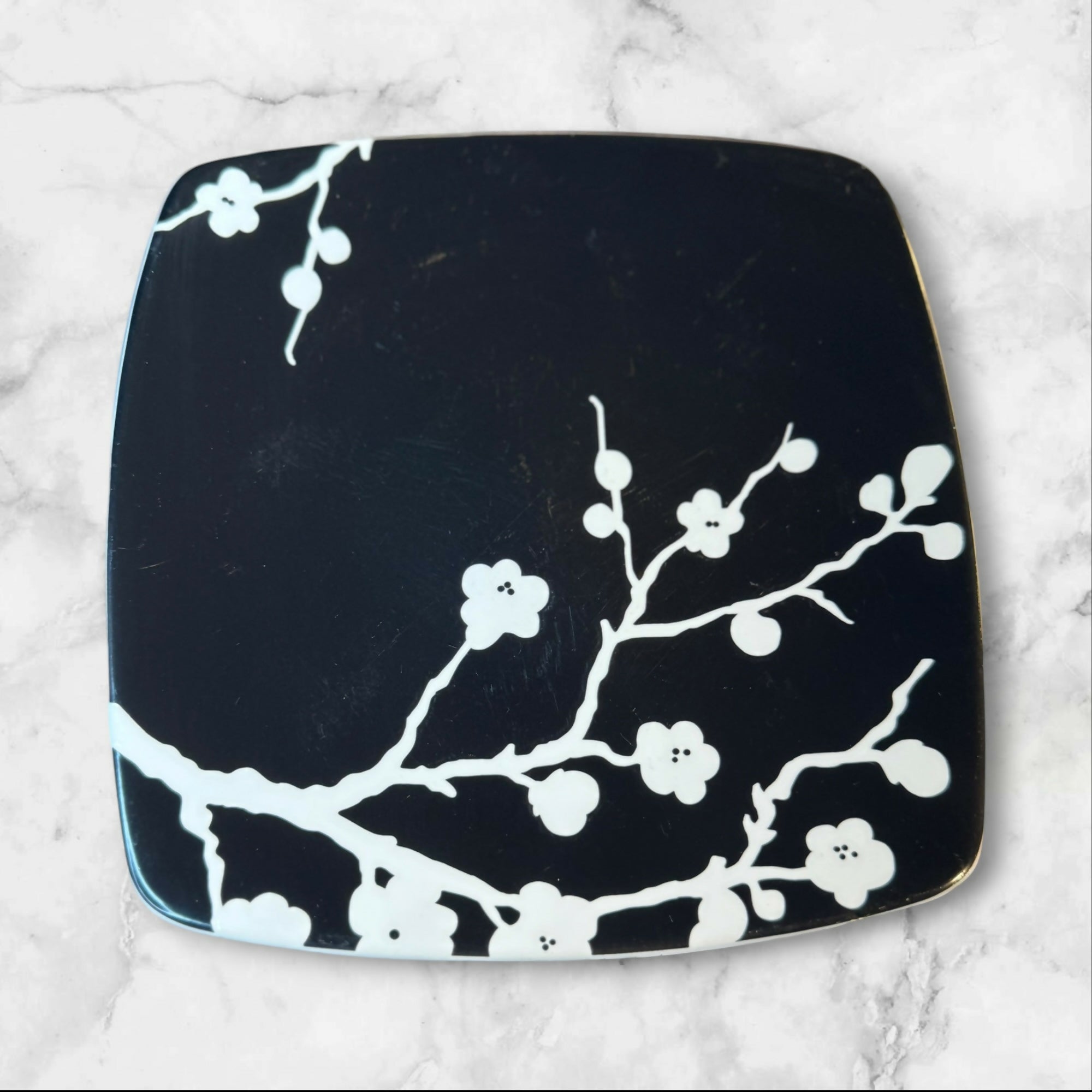 Roscher Spring Blossom Black Floral Salad Plates Set of 4 | Good Condition