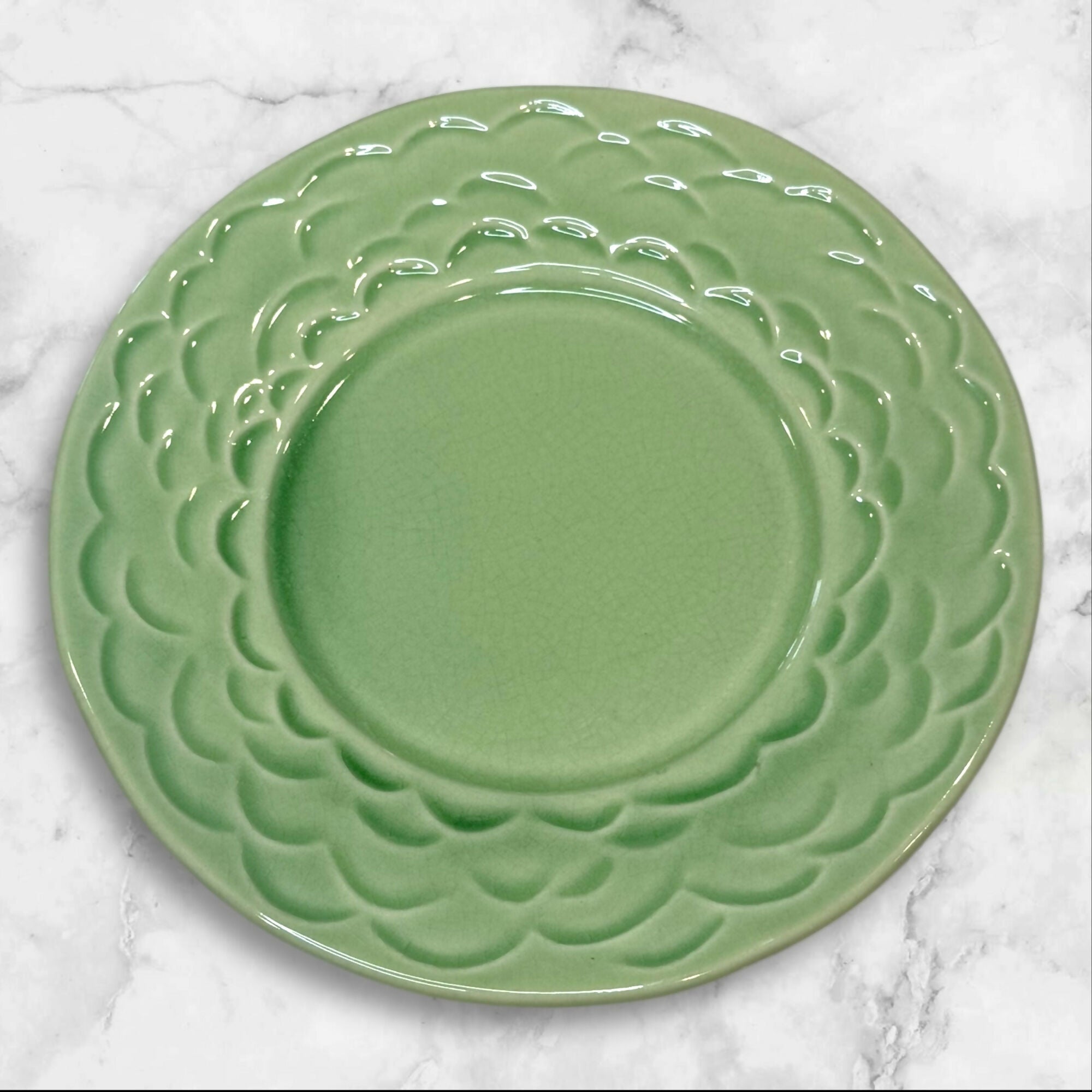 Kiln 4 Green Glazed Stoneware Salad Plates | Set of 4 | Good Condition