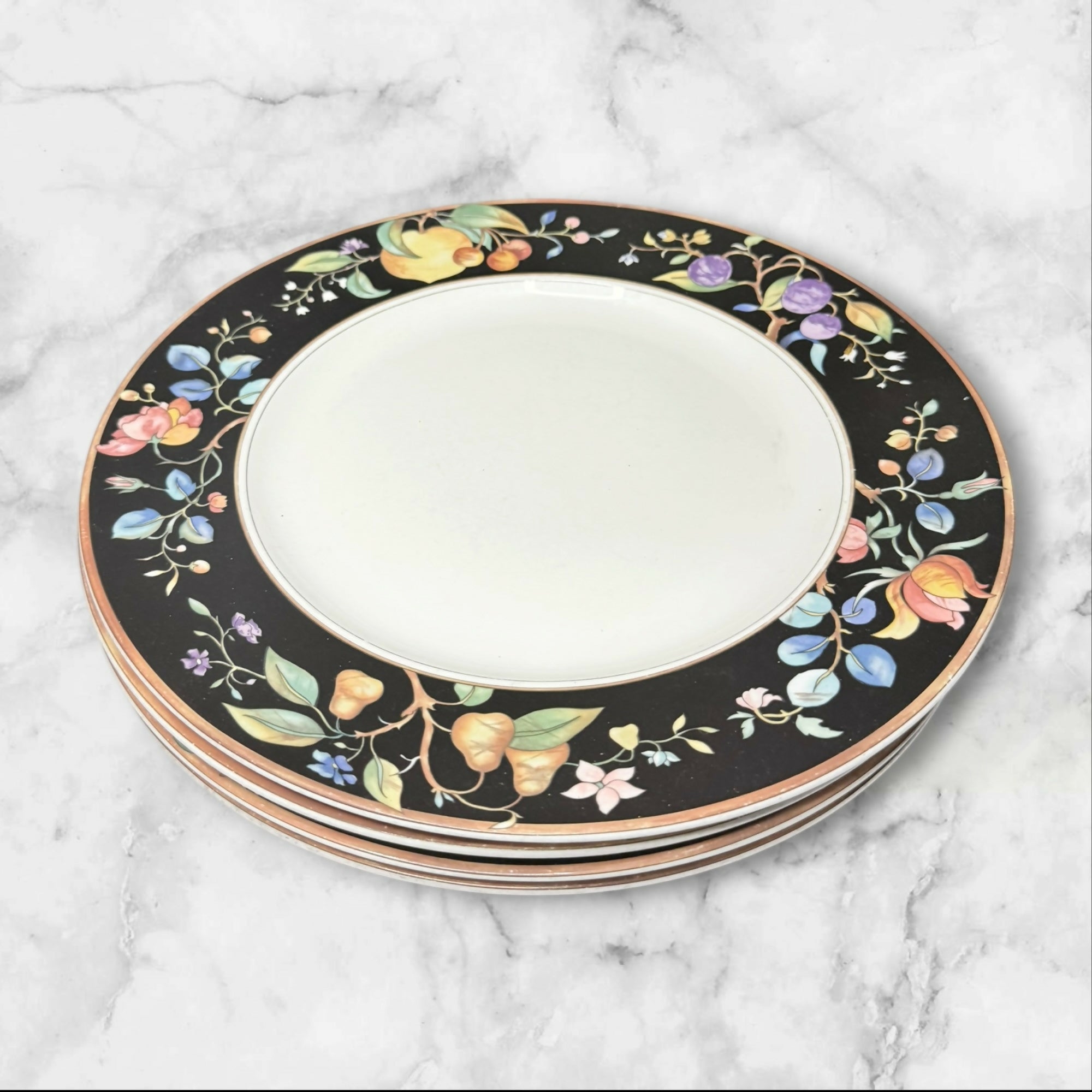 Mikasa Autumn Grove Dinner Plates Set of 4 Floral Rim Gently Used