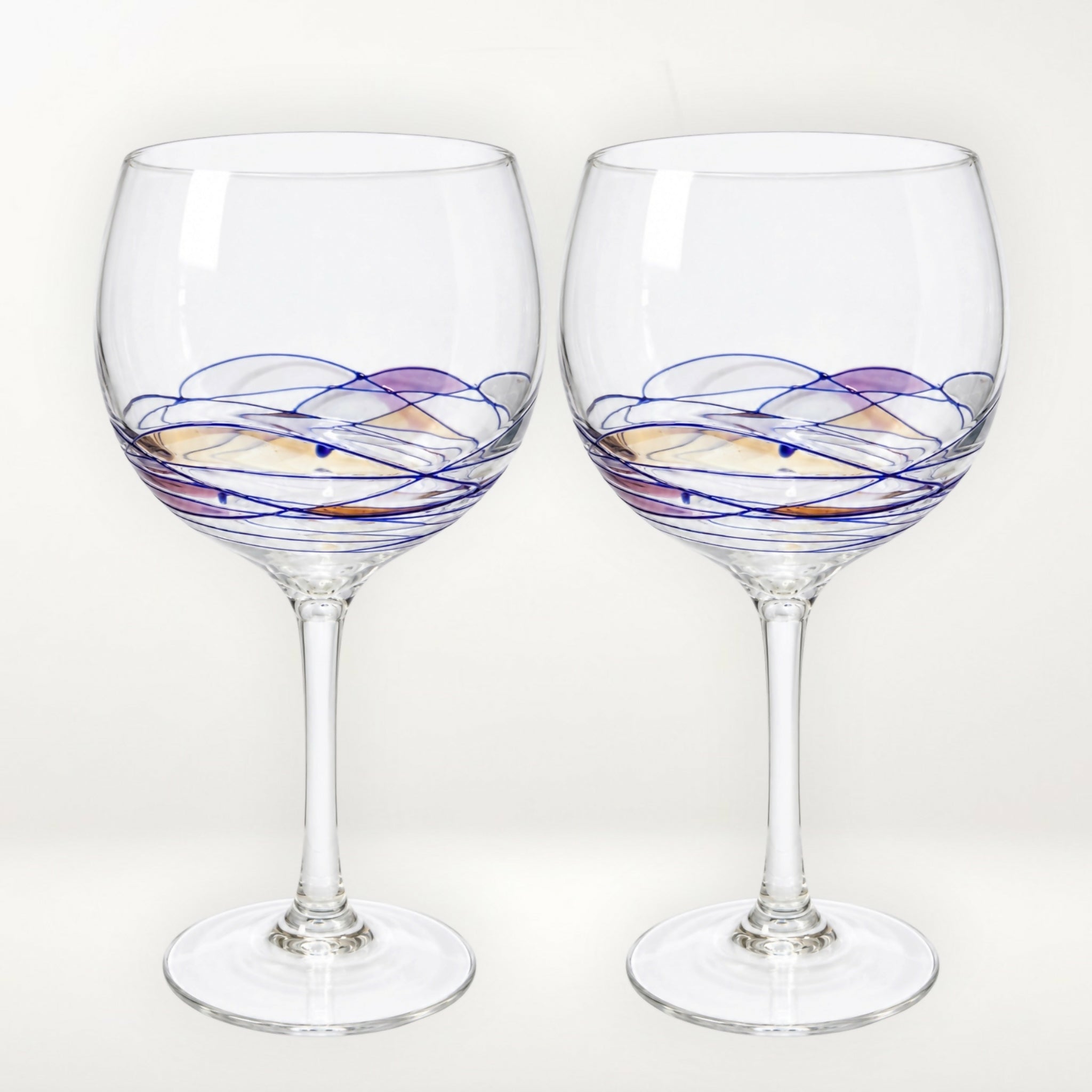 Murano Style Blown Glass Wine Goblets Set of 2 Multicolor Excellent Condition