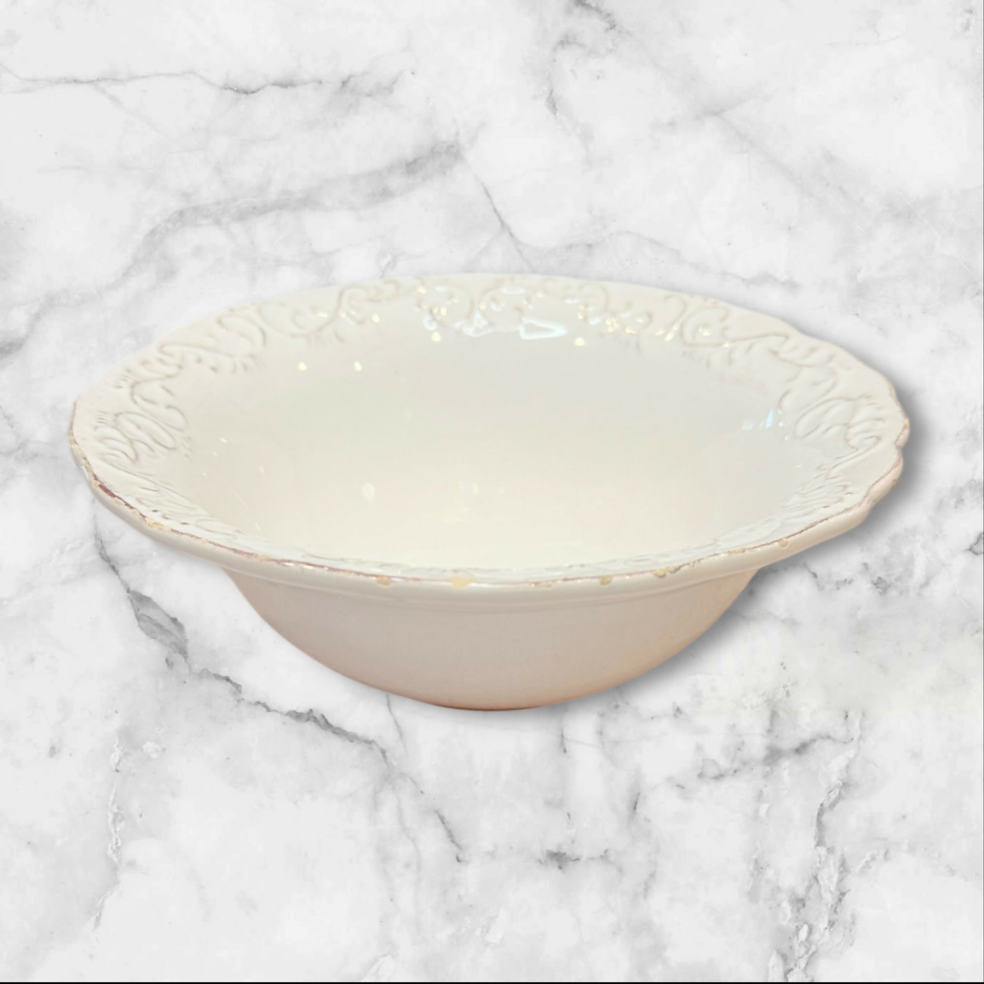 Pier 1 Antique Scroll White Soup Cereal Bowls | Set of 3 | Fair Condition