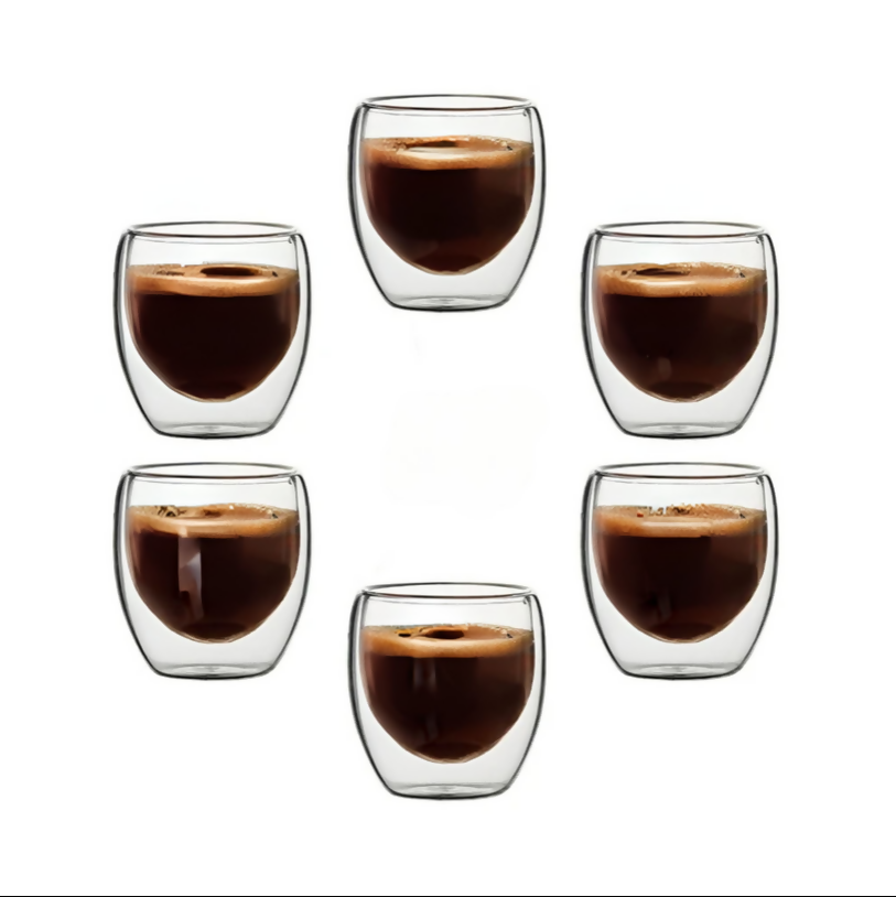 Anygleam Tea Cups 6Pcs Insulated Espresso Double Wall Shot Glass Drinkware