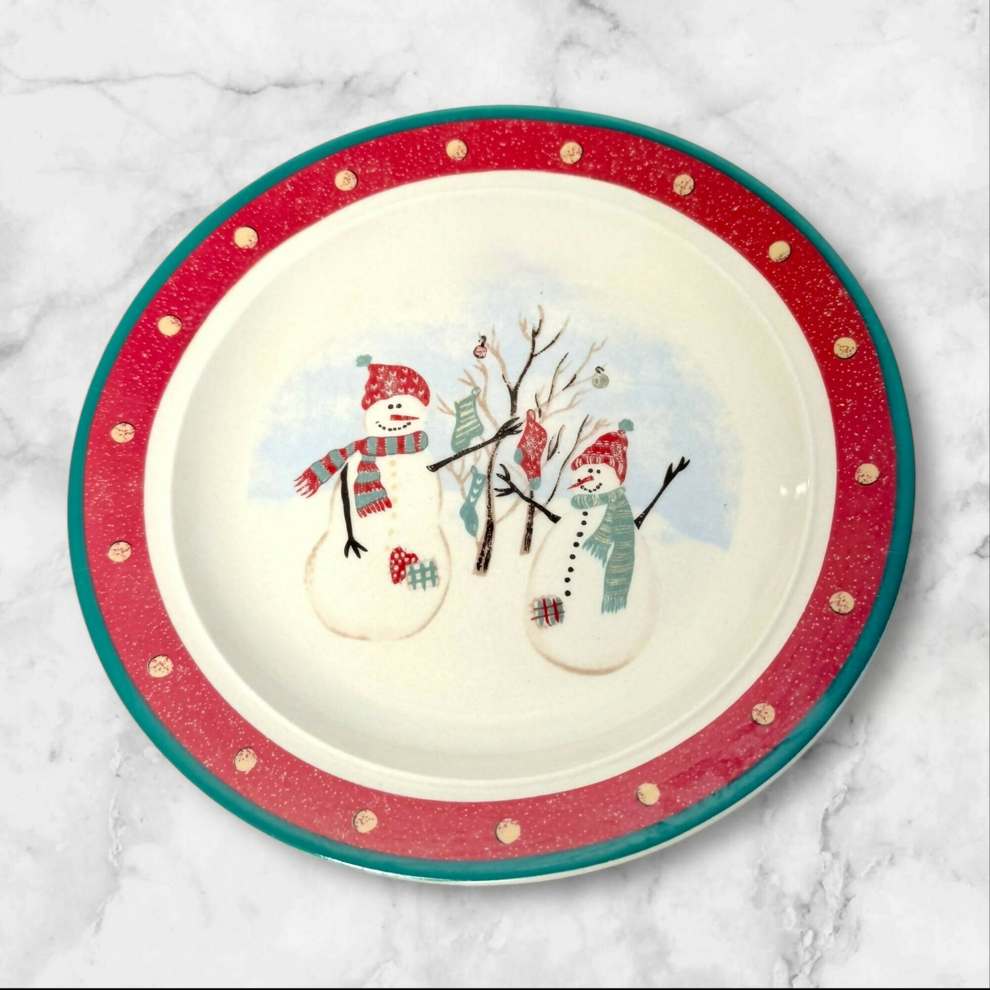 Royal Seasons Snowman Salad Plates | Set of 6 | Holiday Stoneware | Great Condition