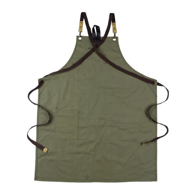 Anypron Green Canvas Apron Soft Double Pocket Full Body for Chef