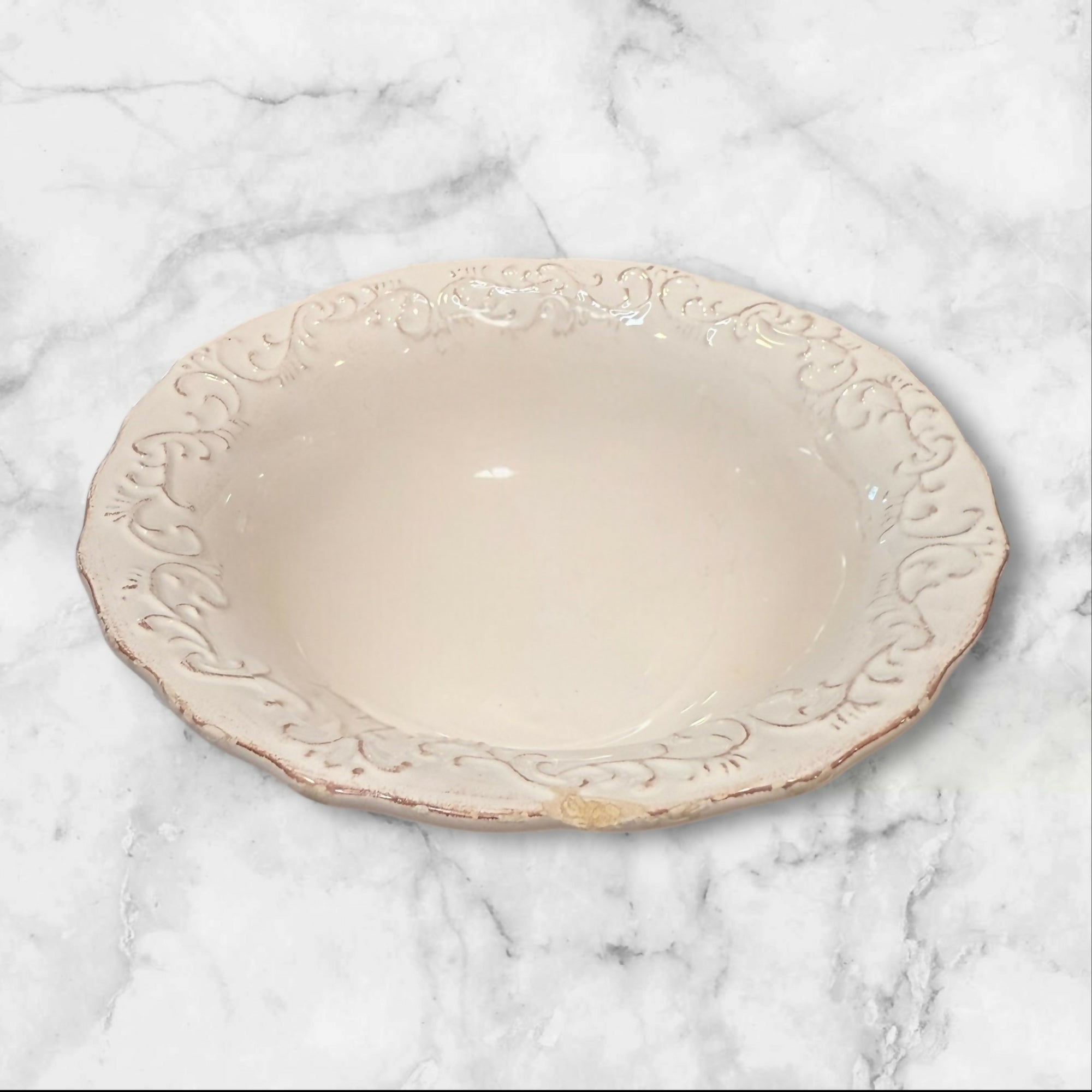 Pier 1 Antique Scroll White Soup Cereal Bowls | Set of 3 | Fair Condition