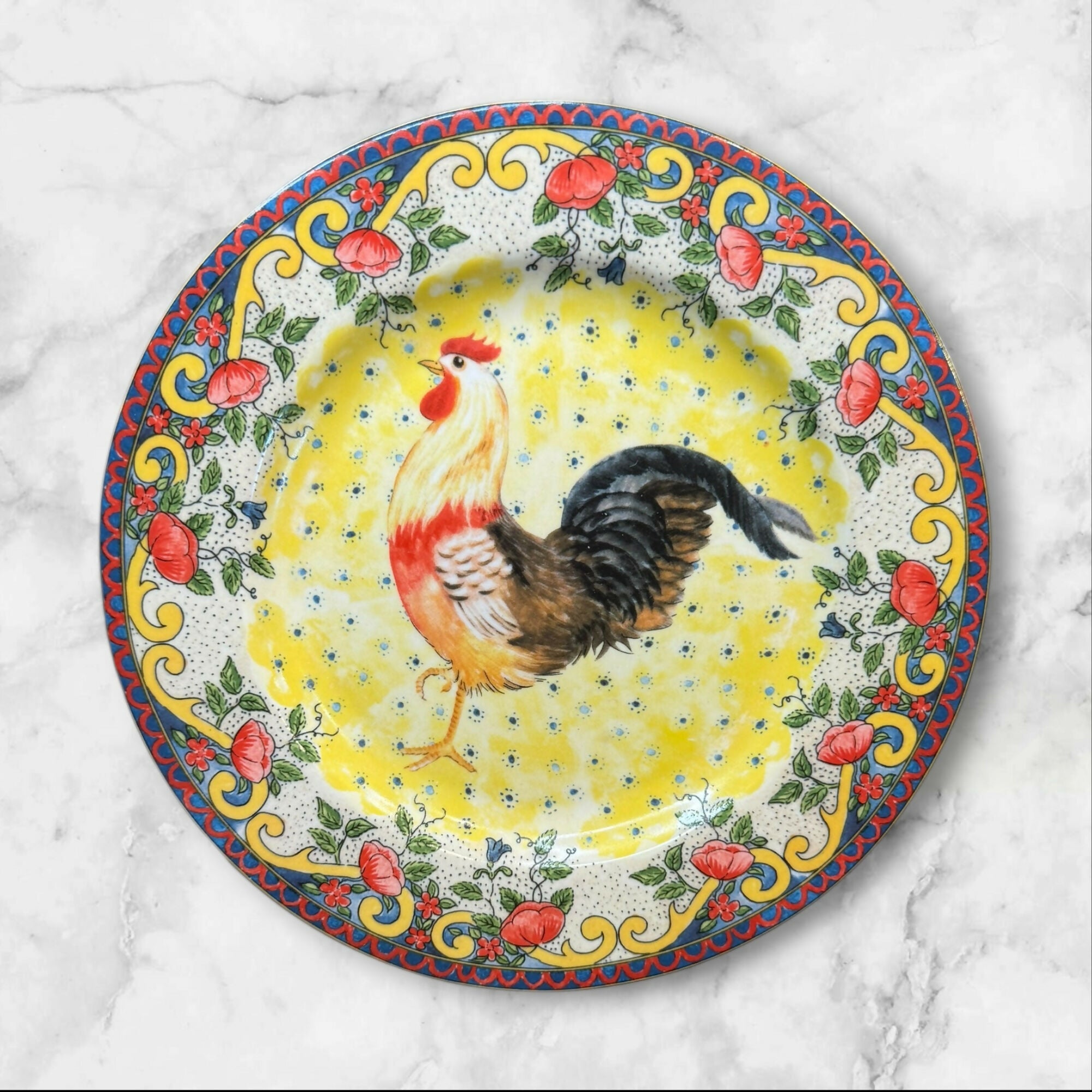 American Atelier Petite Provence Rooster Salad Plates | Set of 4 | Excellent