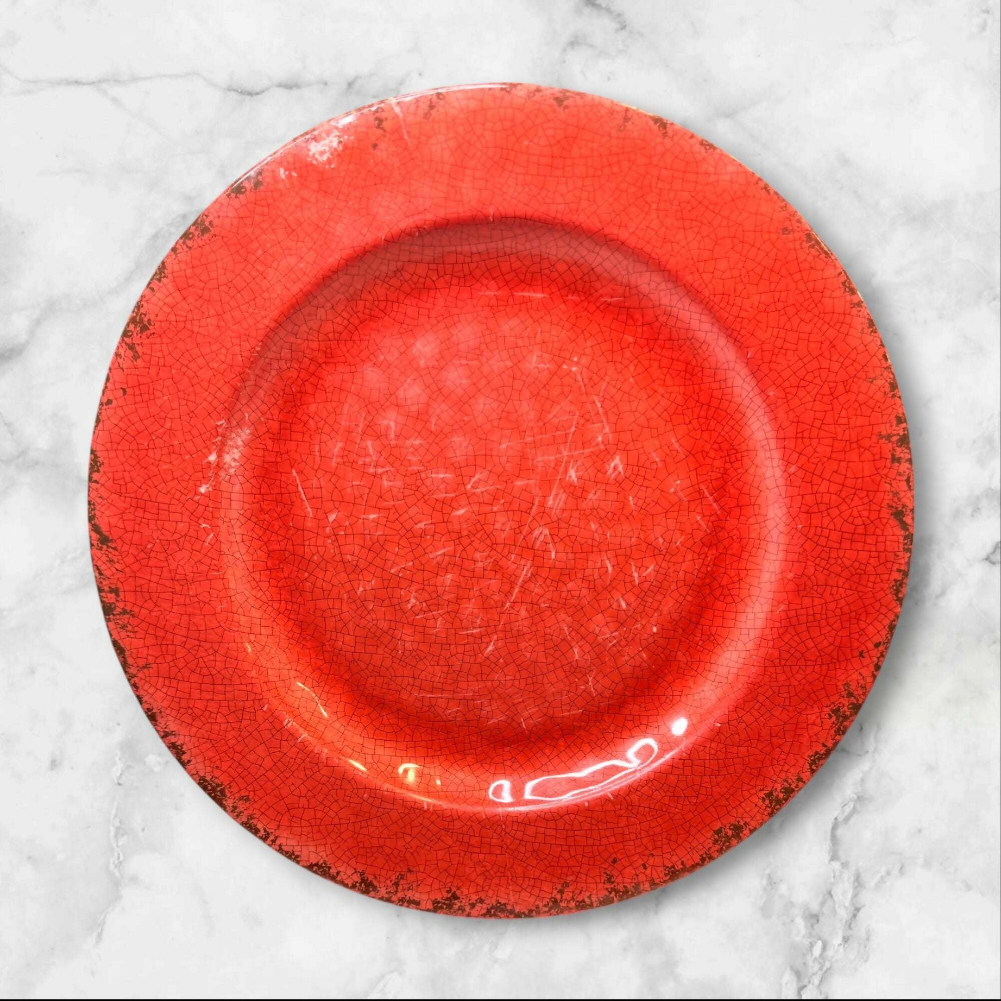 Coral Crackle Melamine Dinnerware Set | 8 Pieces | Decent Condition