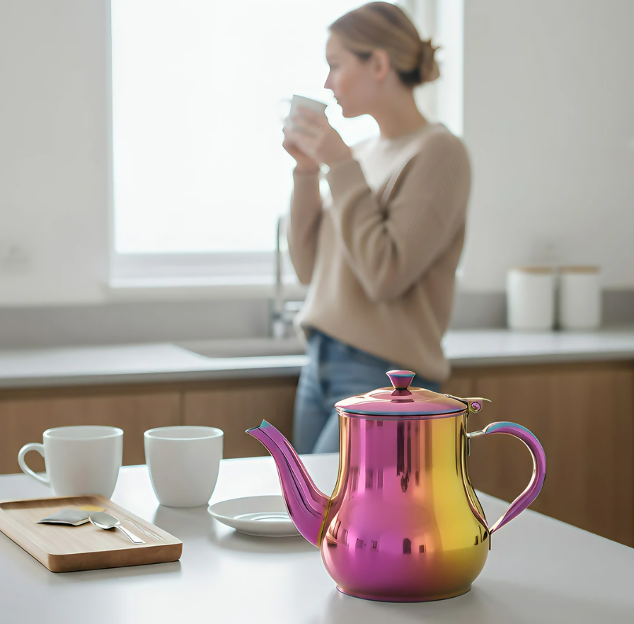 Anygleam Pink Rainbow Stainless Steel Teapot with Filter – Multi-Purpose Kettle for Coffee, Tea, Oil & Seasonings