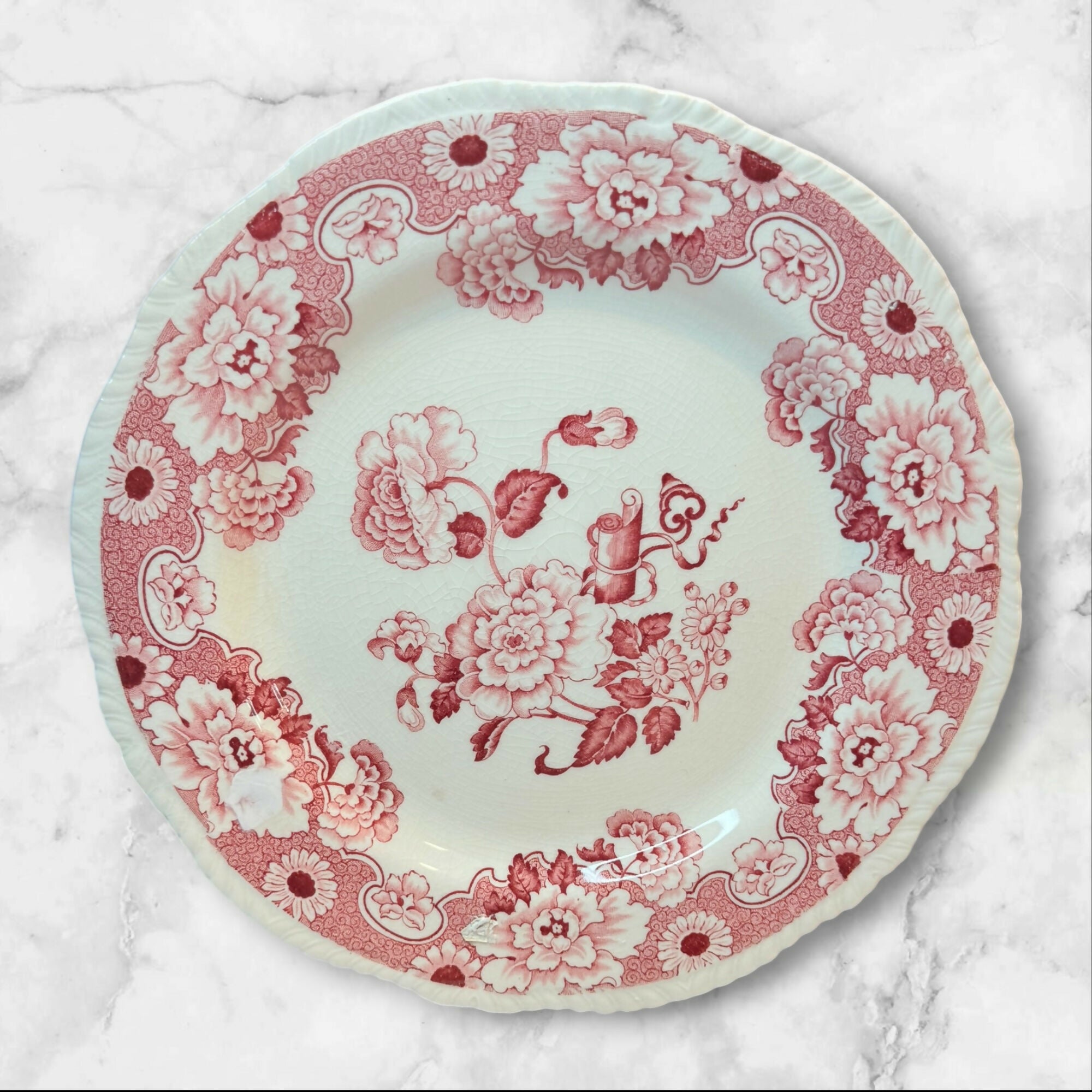 Wood & Sons Cambridge Pink Transferware Dinnerware Set of 7 | Good Condition