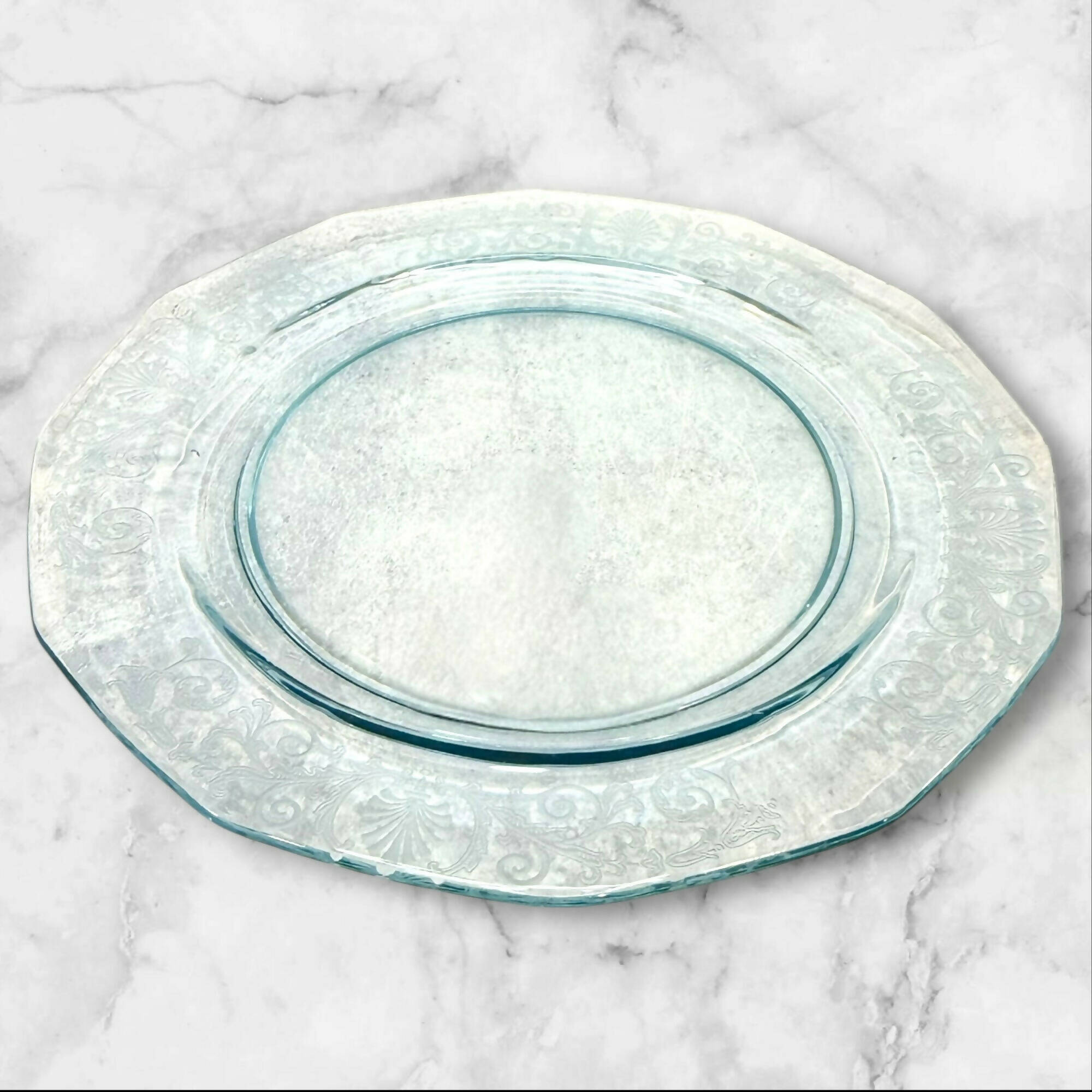 Fostoria Versailles Blue Serving Platter | 13.75” Etched Glass | Great Condition