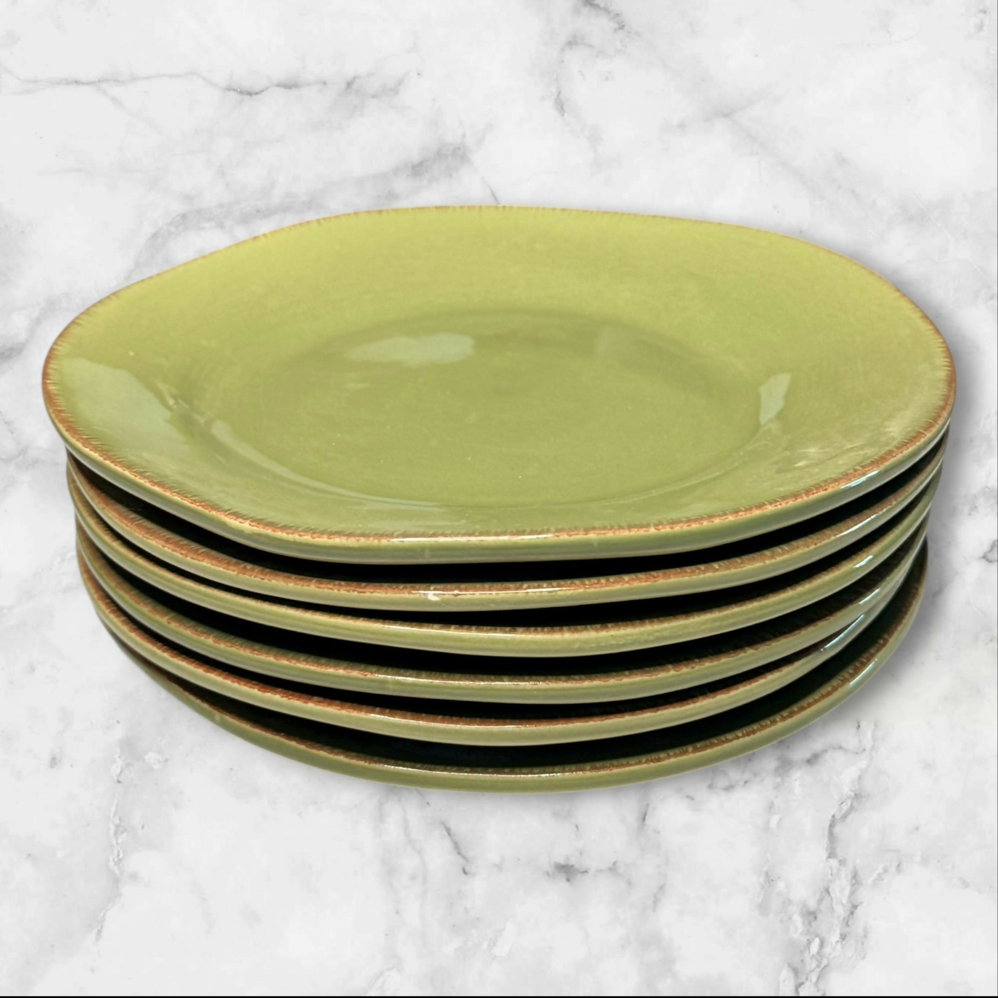 Pier 1 Elemental Moss Green Salad Plates | Set of 6 | Earthenware | Excellent Condition