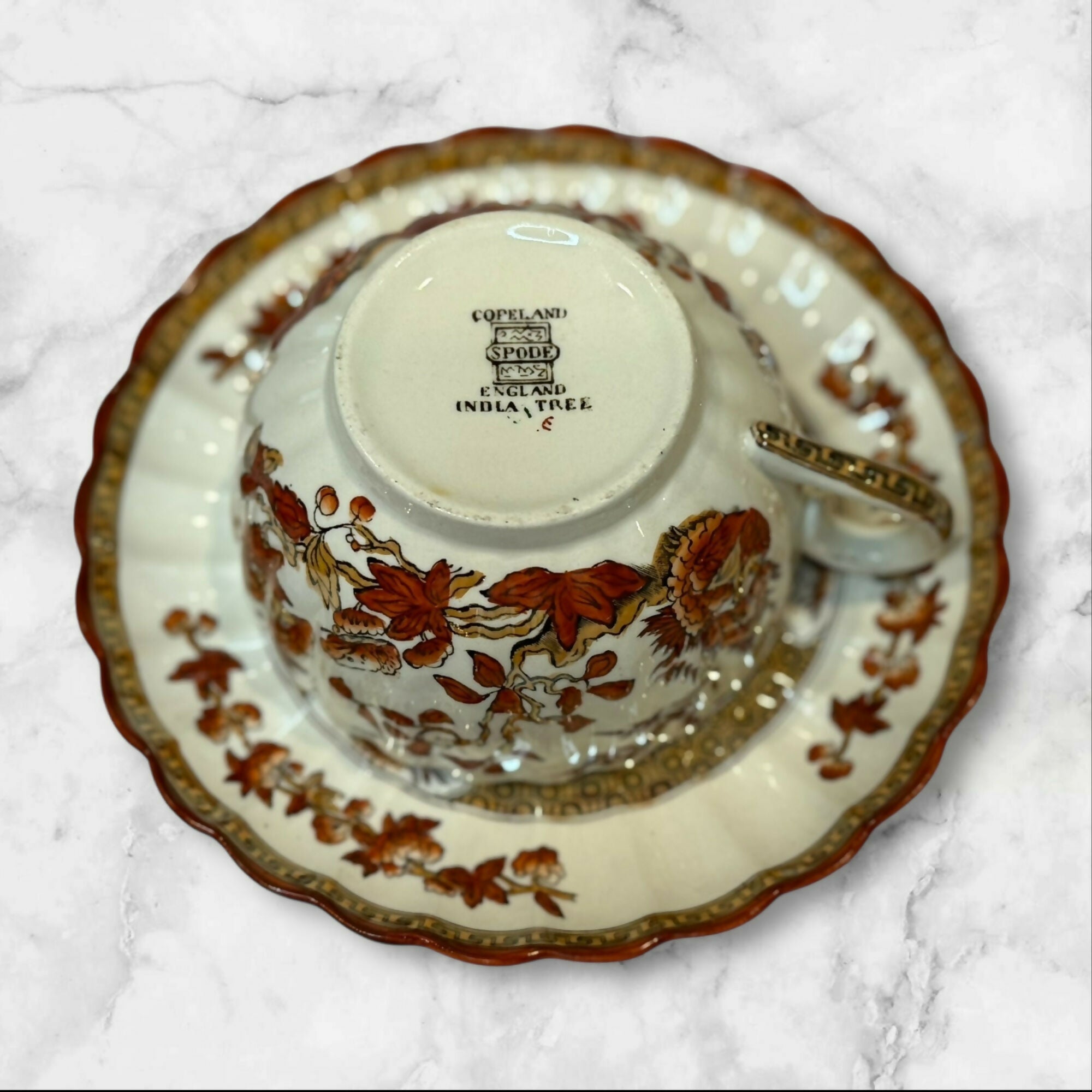 Spode Copeland India Tree Footed Cup & Saucer Sets | Set of 4 | Excellent Condition