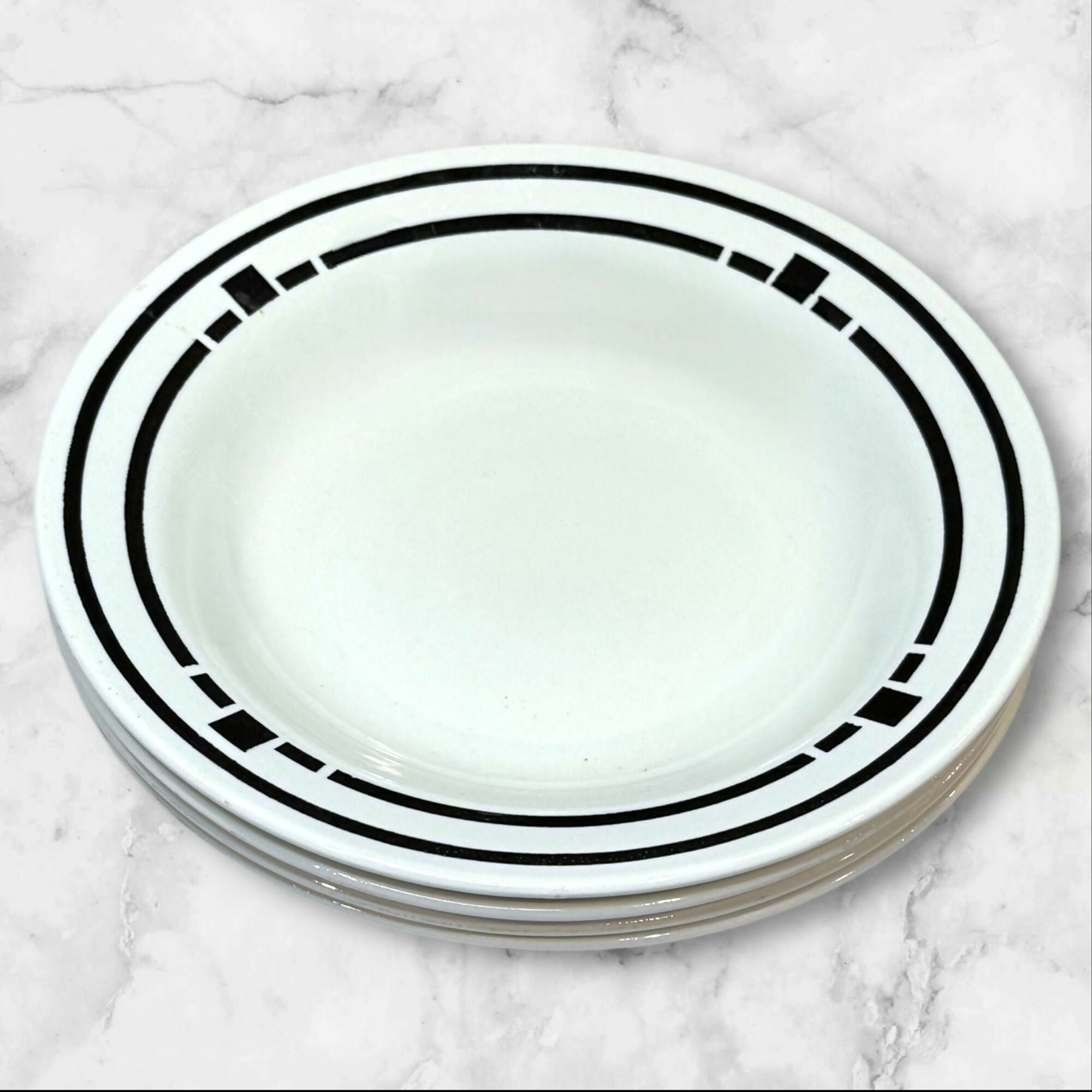 Oxford Brazil Stoneware Soup Cereal Bowls | Set of 4 | Black Rim | Excellent Condition