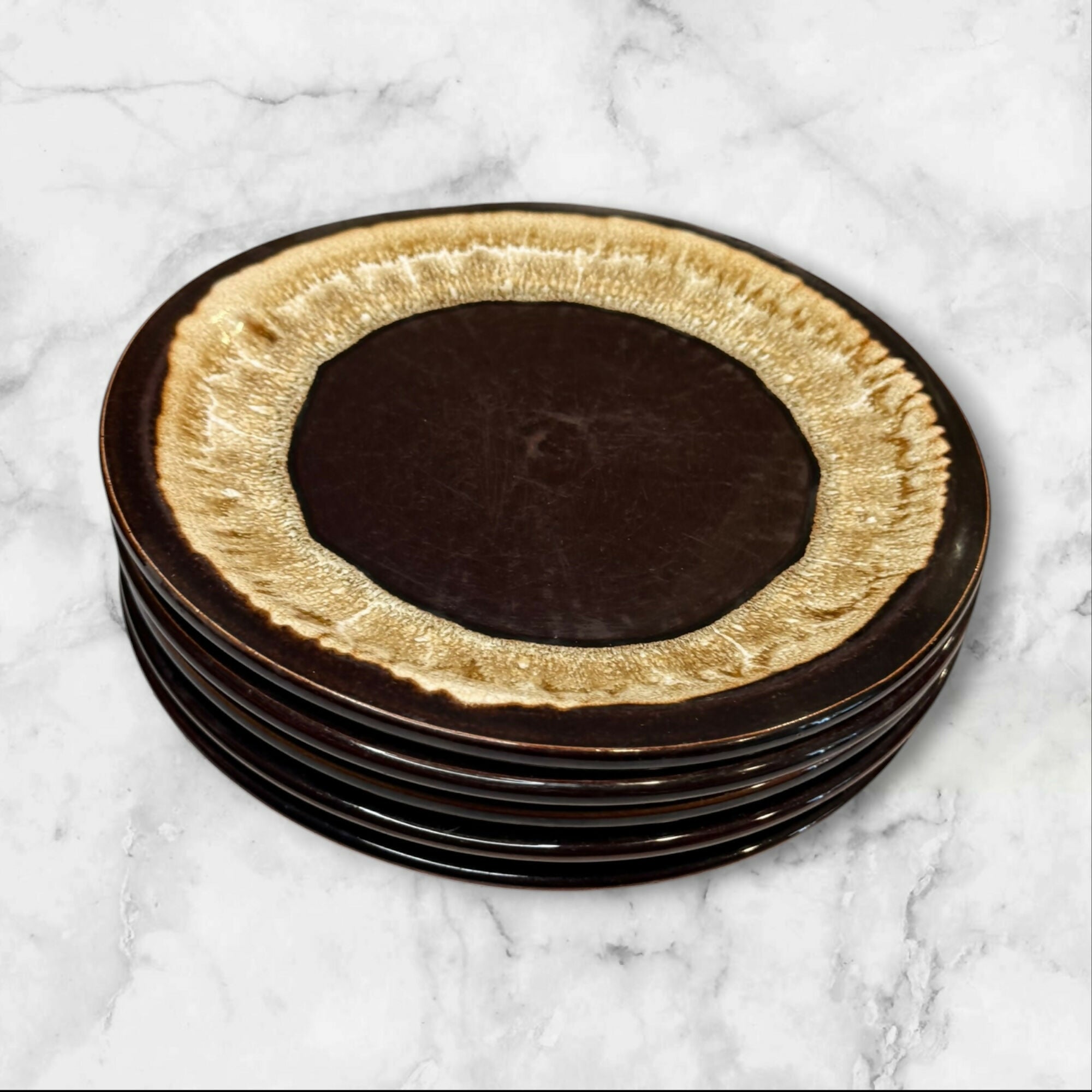 Pfaltzgraff Gourmet Brown Dinner Plates Set of 5 | Vintage Drip Glaze