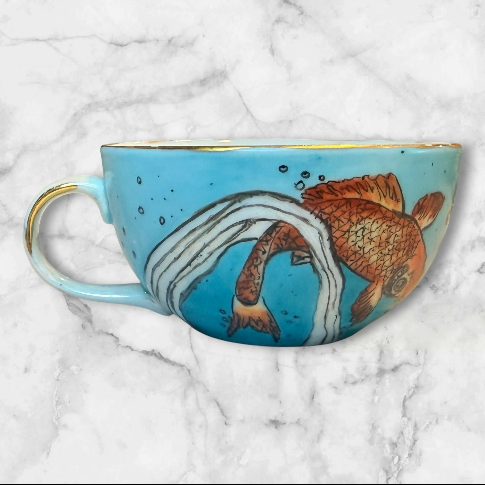Pier 1 Imports Koi Fish Bouillon Soup Cups Set of 2 | Vintage Rare | Excellent Condition