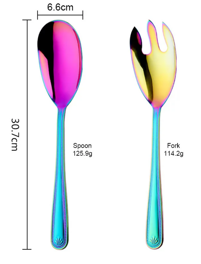 Anygleam Rainbow Giant Spoon & Fork Set – 2-Piece Stainless Steel