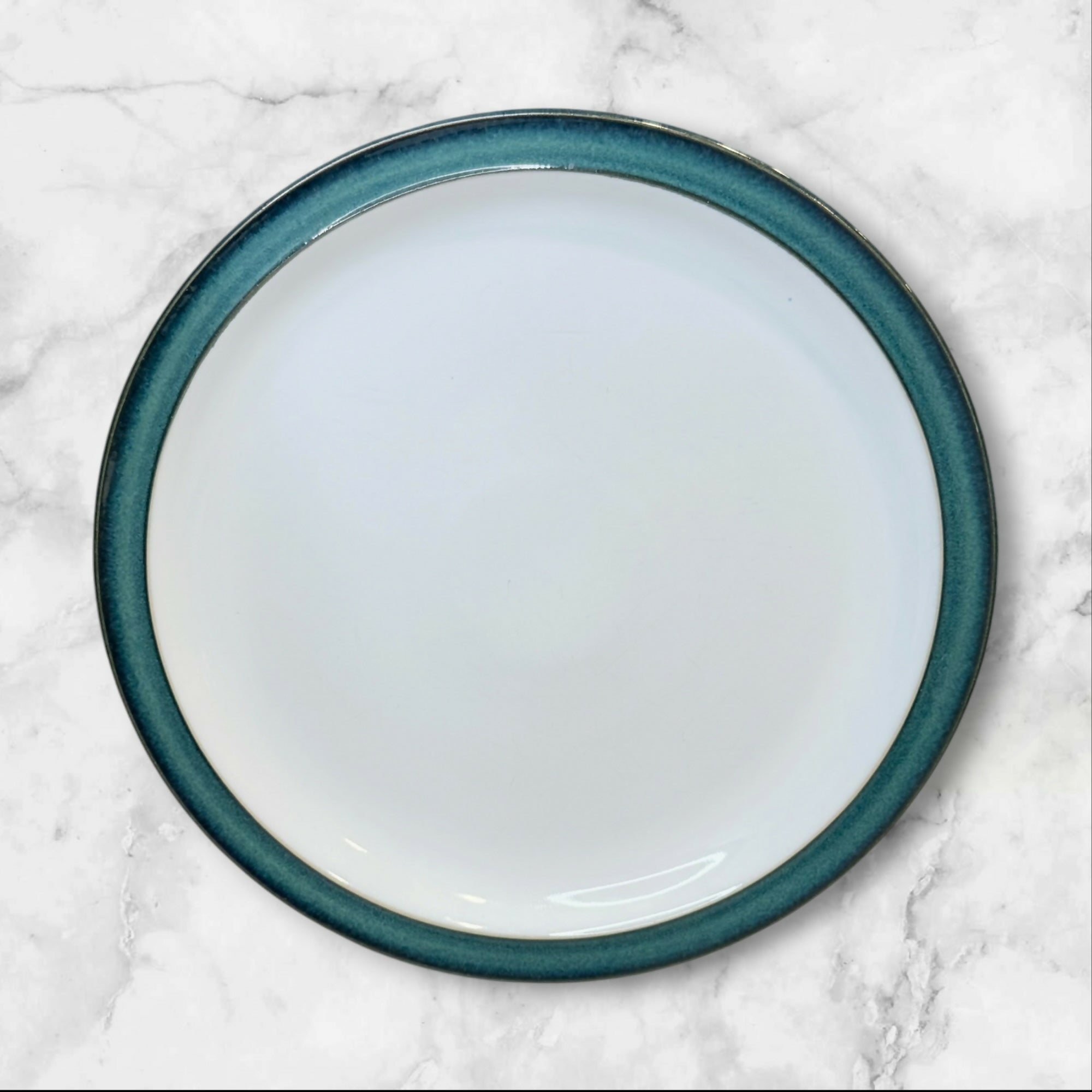 Denby Langley Greenwich Dinner Plates Set of 4 Green Rim 10.25” Stoneware