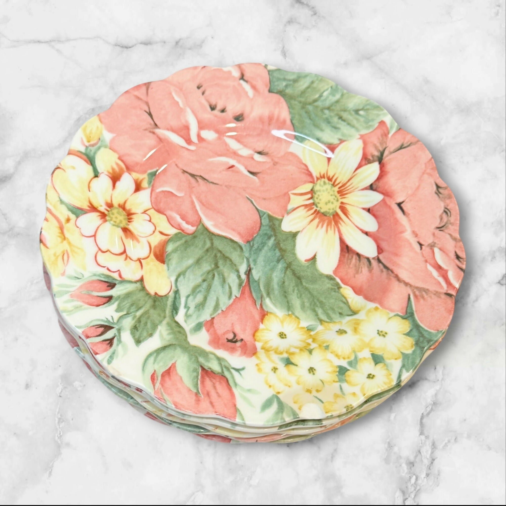 NIKKO English Garden Salad Plates | Set of 6 | Vintage Floral Stoneware
