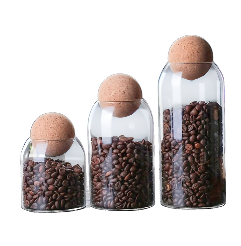 Anygleam Condiments Container 3Pcs Glass Jar Storage With Cork Ball Lids Canister