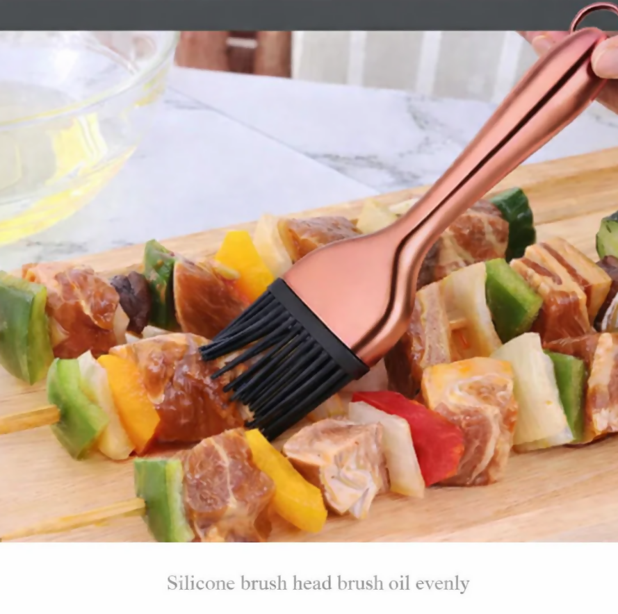 Anygleam BBQ & Baking Brush – Rose Gold Bristles, Stainless Steel Handle