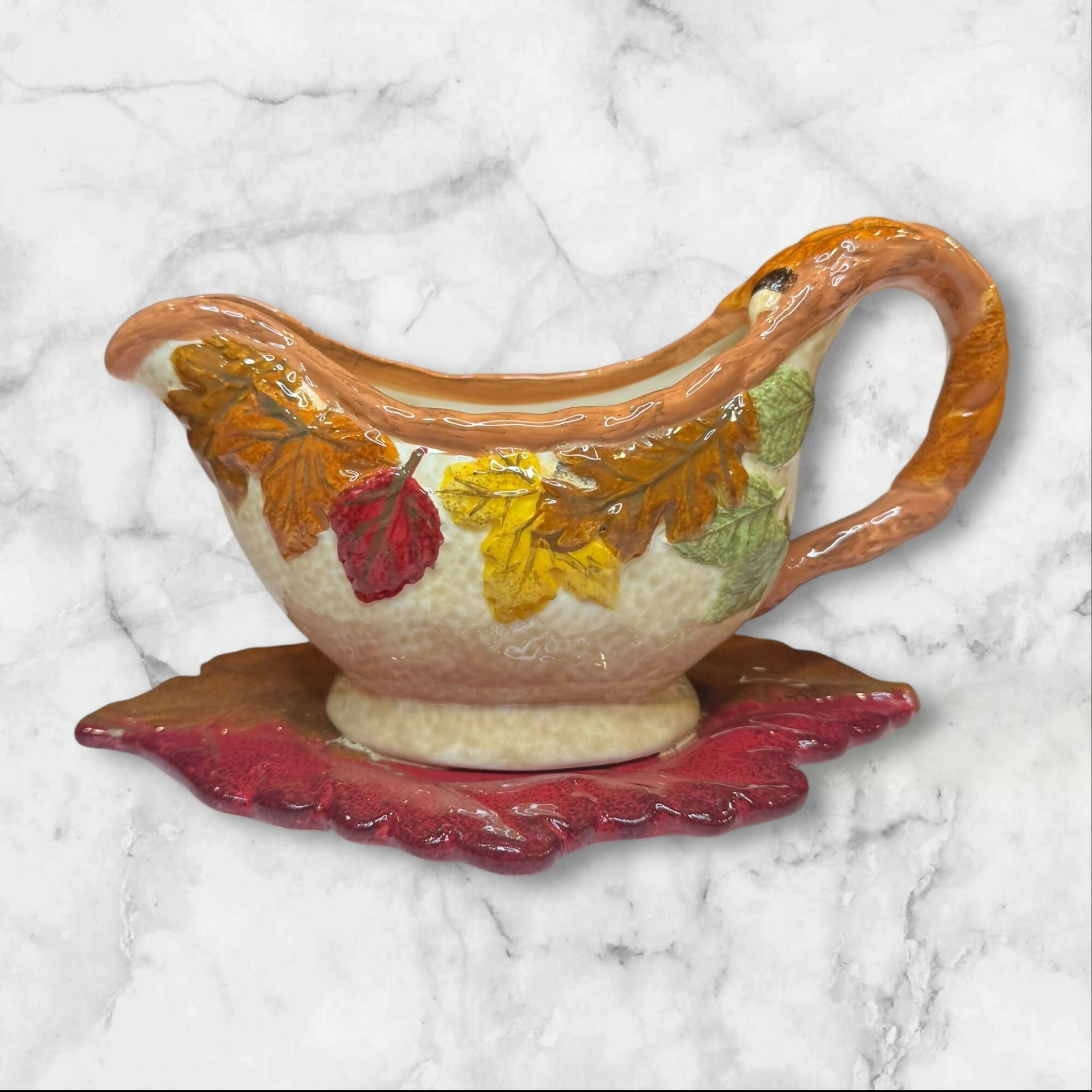 Baum Harvest Leaves Gravy Boat w/ Leaf Plate | 8.75” | Good Condition