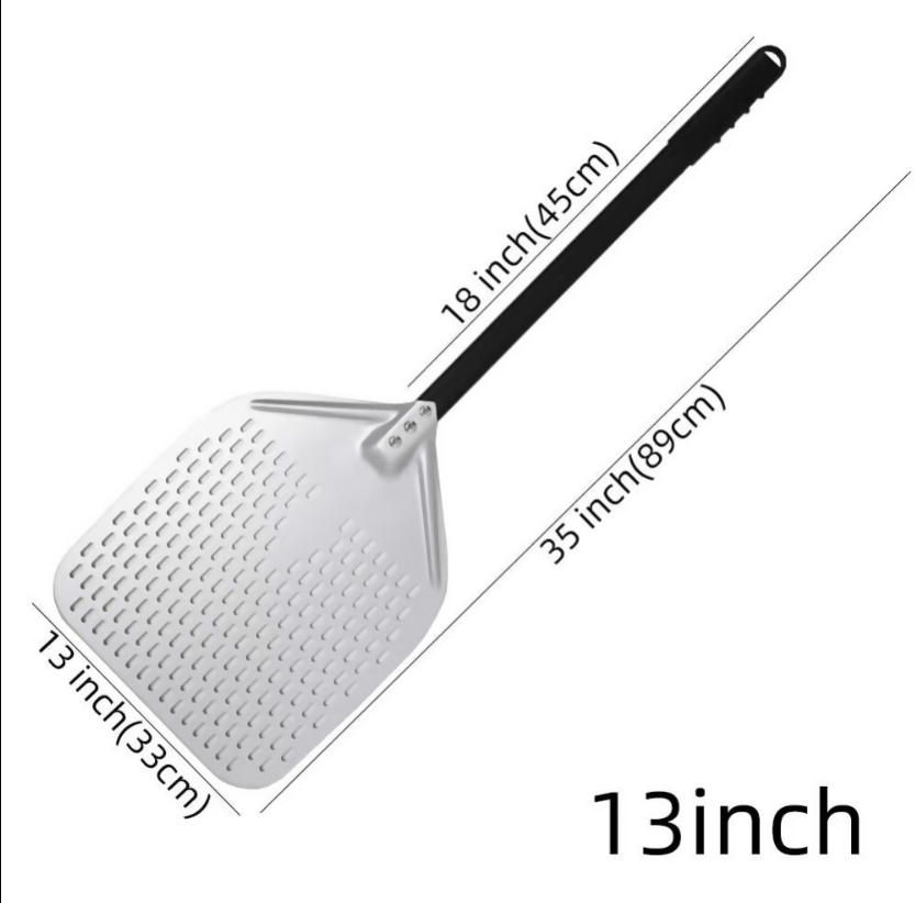 Anygleam Pizza Shovel 33 cm X 89cm Silver for Perforated Peel with Metal Handle Oven Turning Baking Accessory