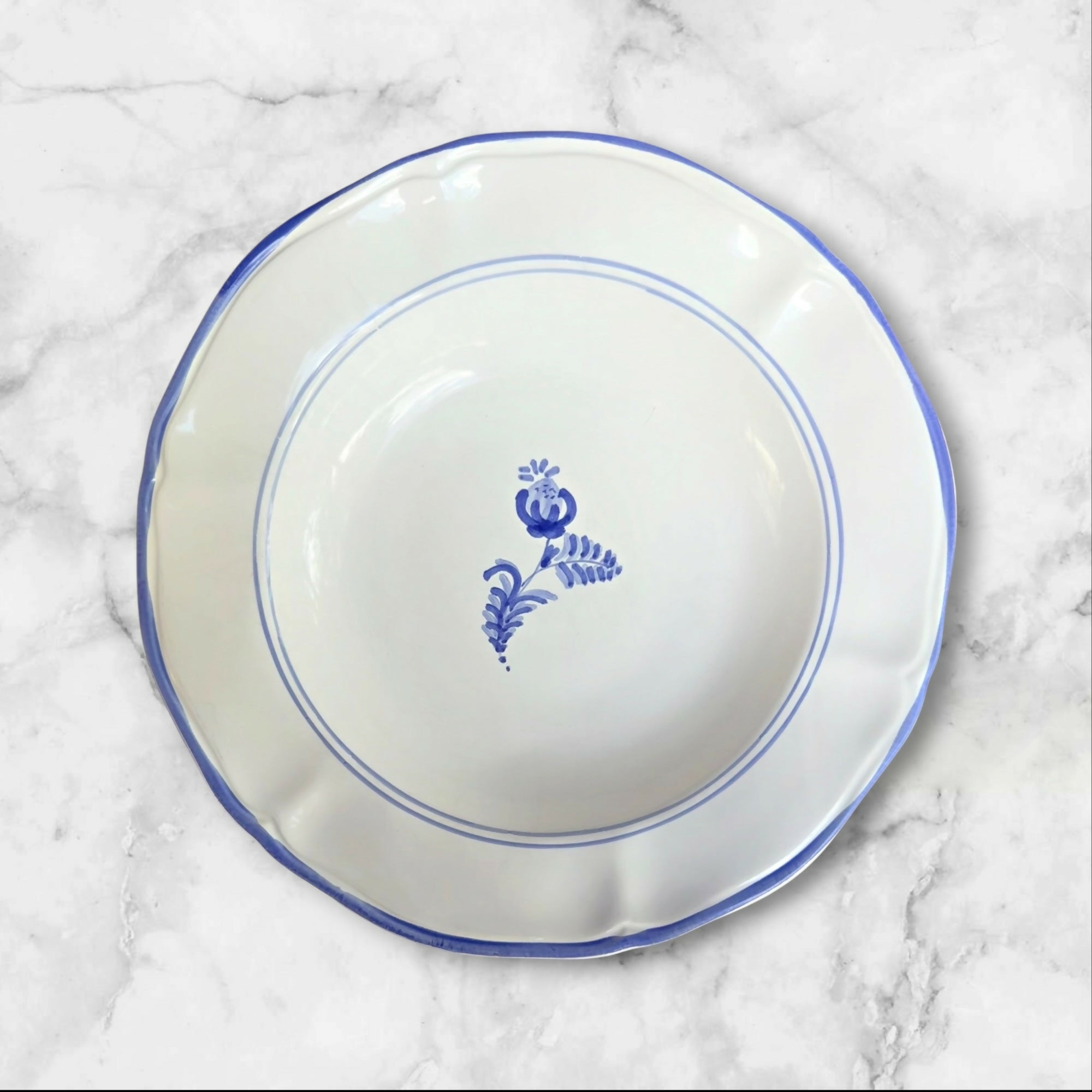 Crate & Barrel Italian Blue Floral Scalloped Bowls | Set of 4 | Rare