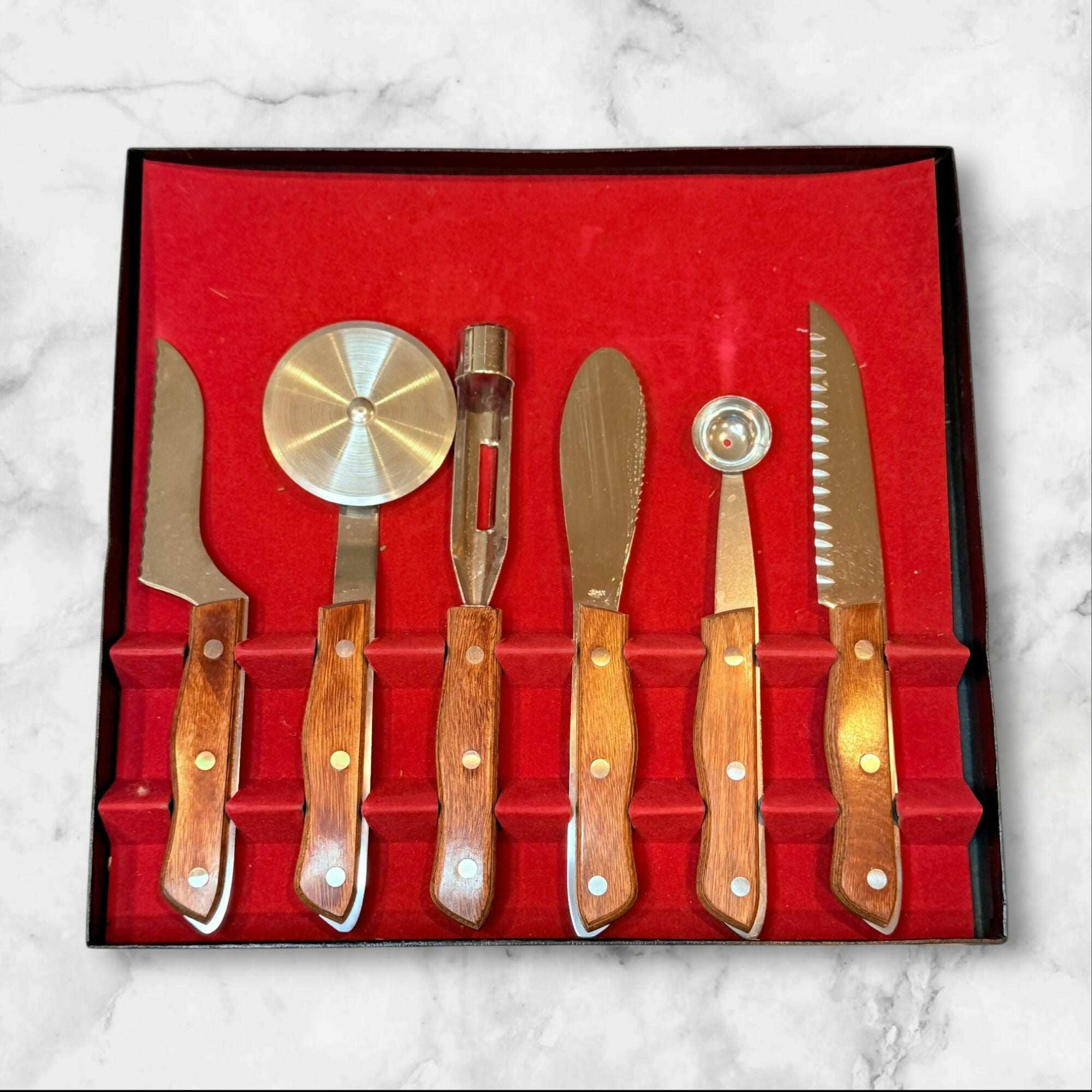 Maxam 6 Pc Cheese Knife & Bar Tool Set w/ Box | Wood Handle