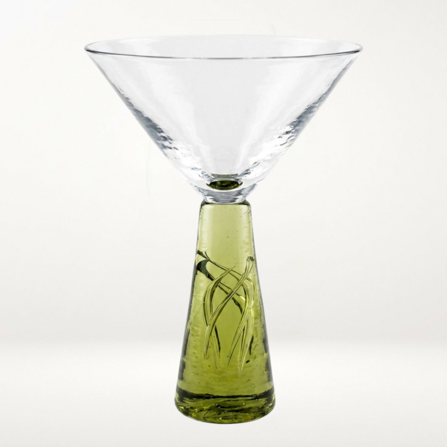 Art Glass Martini Glasses Green Stem Swirl Design | Set of 2 | Excellent Condition