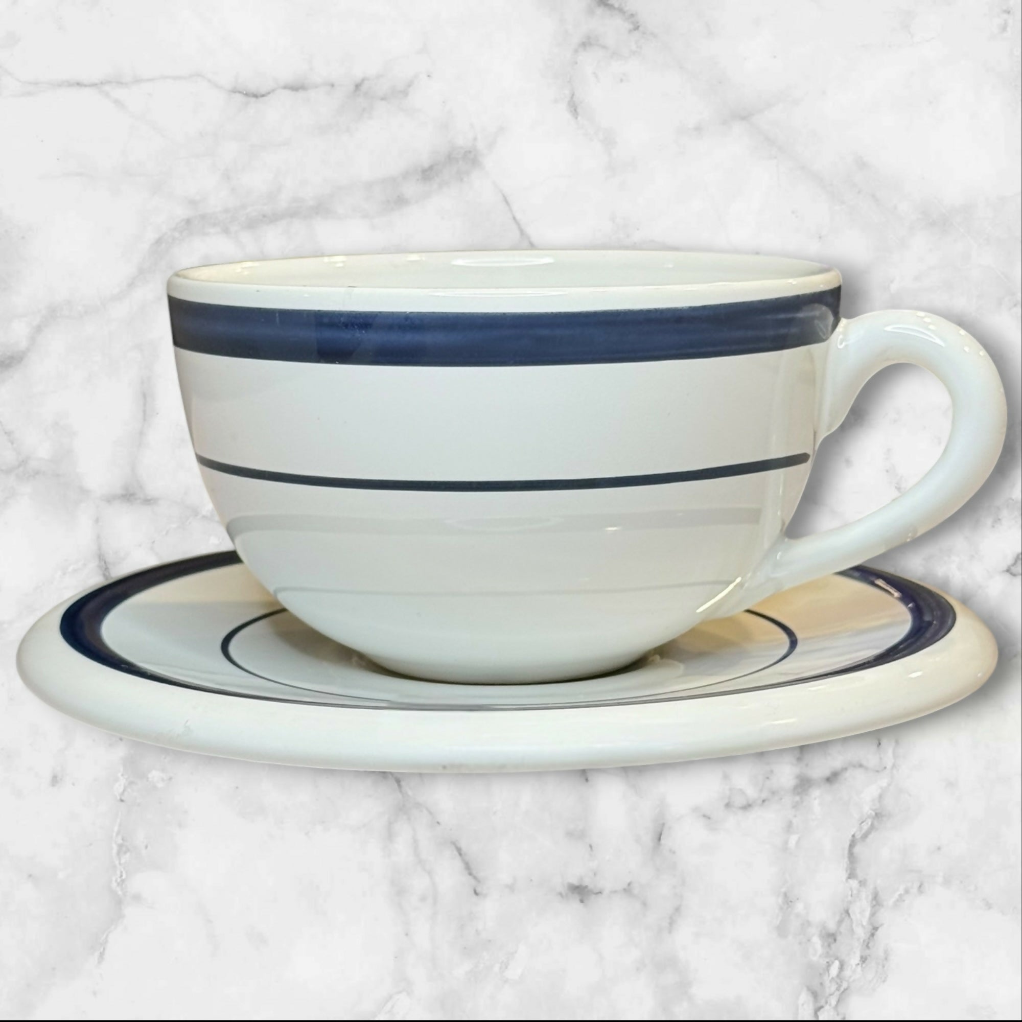 Nautica Signature Cup Saucer Set Blue Stripe | Set of 4 | Excellent Cond