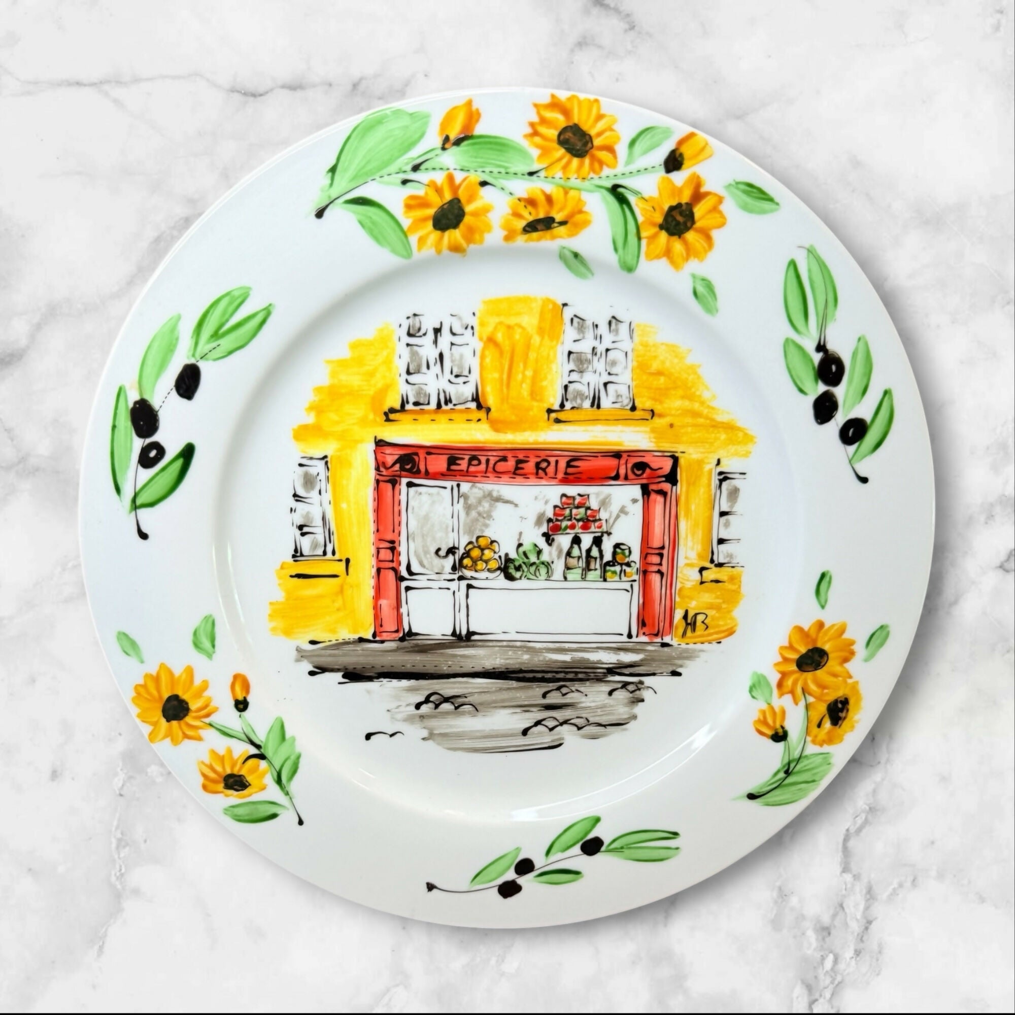 Hand Painted French Bistro Dinner Plates | Set of 4 | Excellent Condition