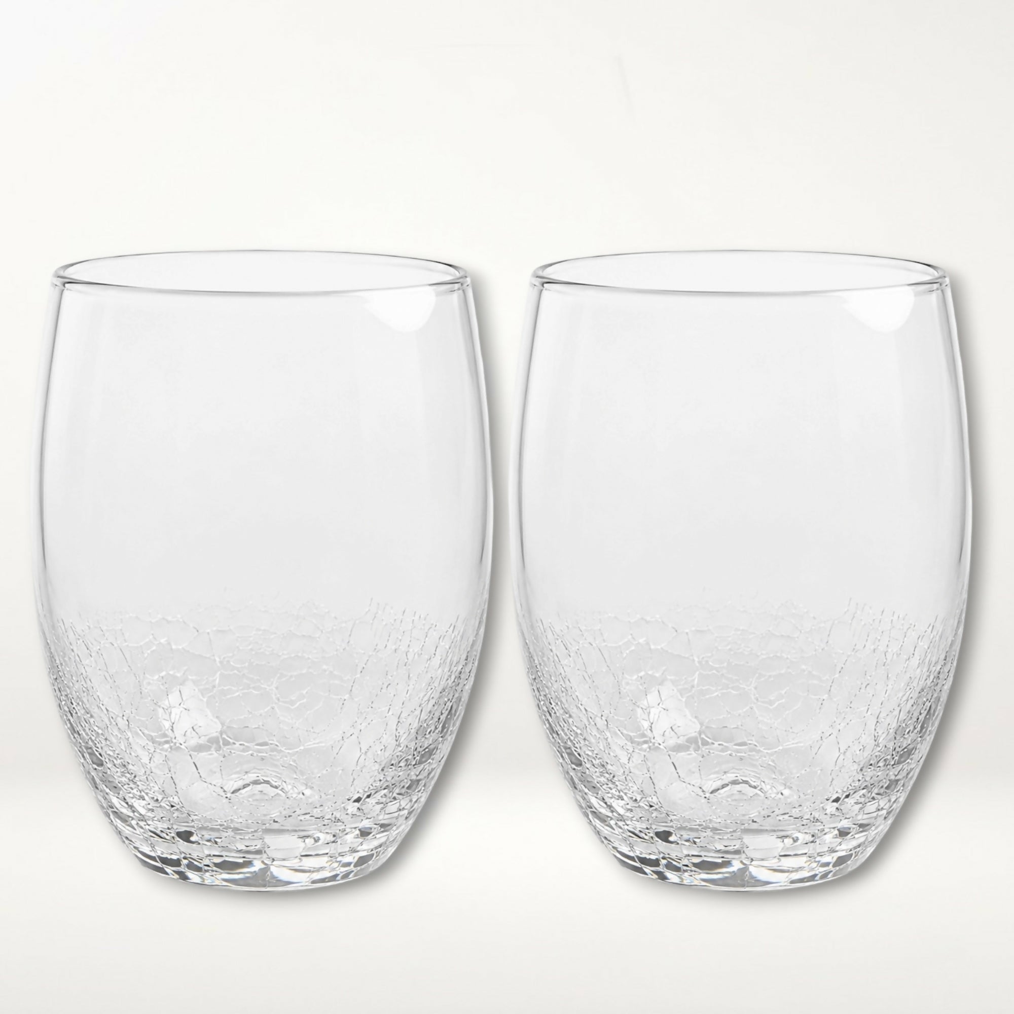 Pier 1 Crackle Stemless Wine Glasses | Set of 2 | Clear Textured Glass