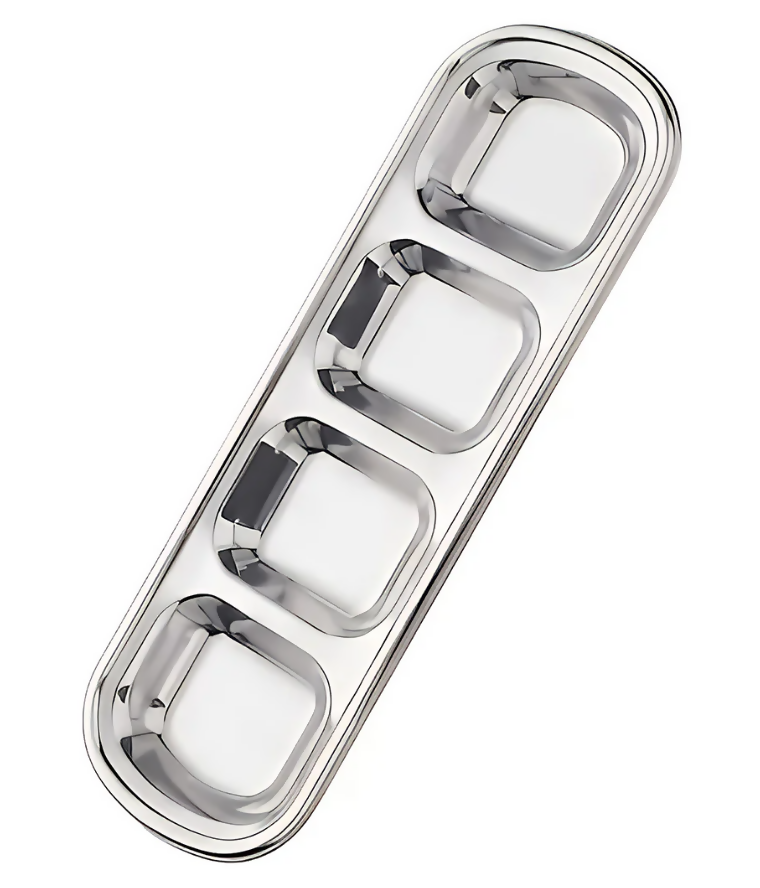 Anygleam Silver Stainless Steel 4-Grid Sauce Dish – Seasoning & Dipping Plates for Kitchenware