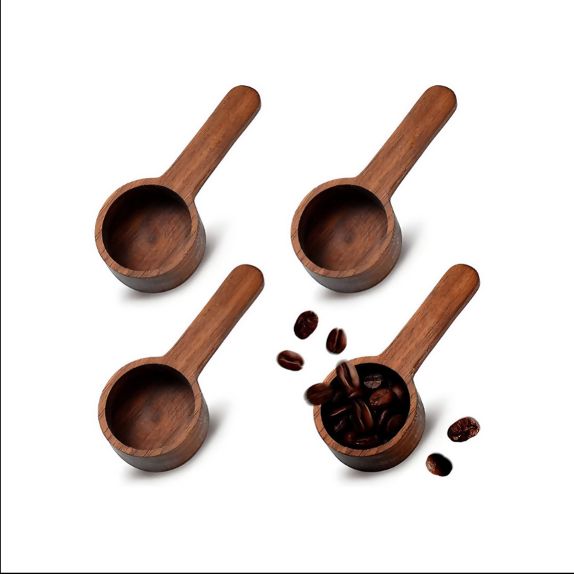 Anygleam Brown 4pcs Wooden Measuring Spoon Coffee Scoop Kitchen Tableware
