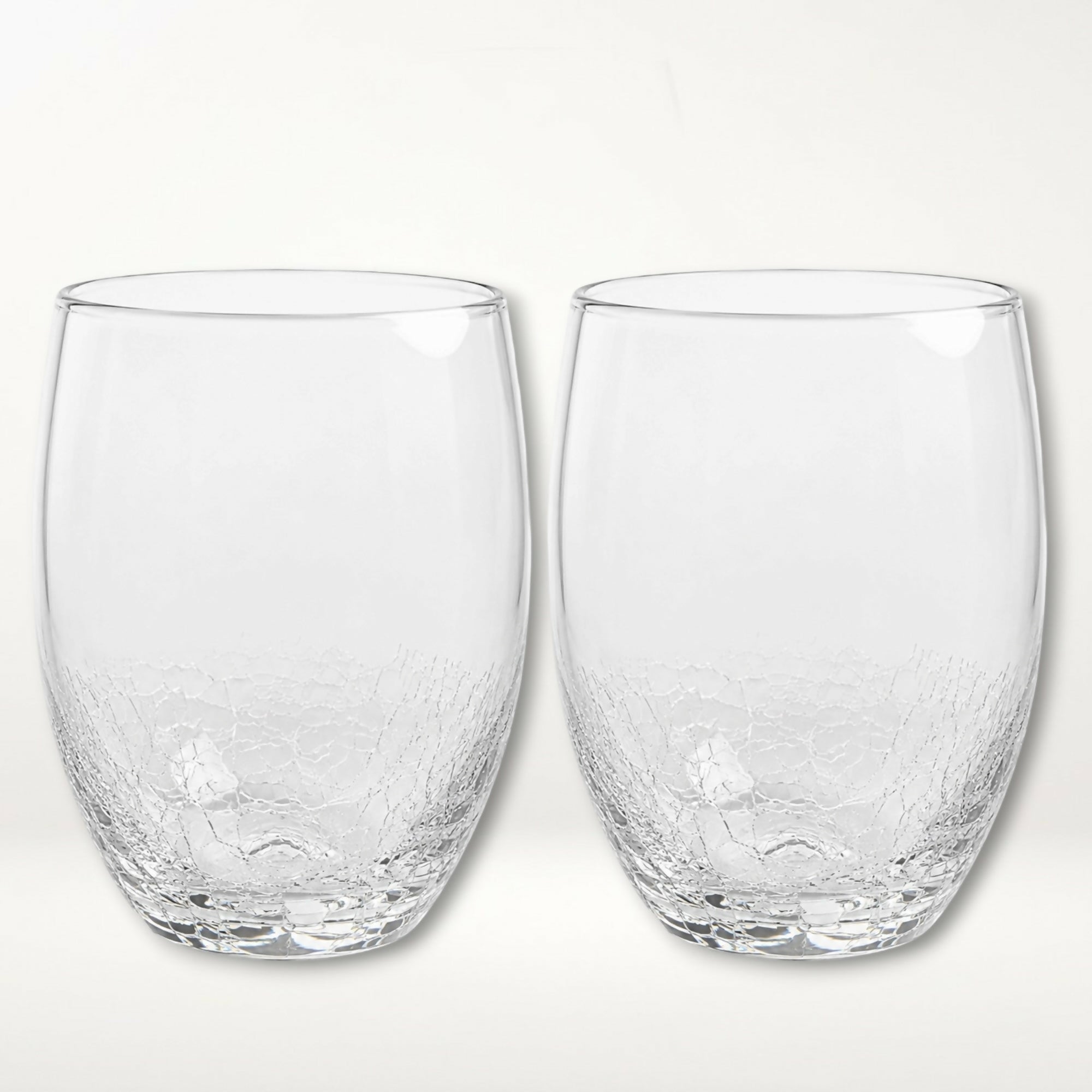 Pier 1 Crackle Stemless Wine Glasses | Set of 2 | Clear Textured Glass